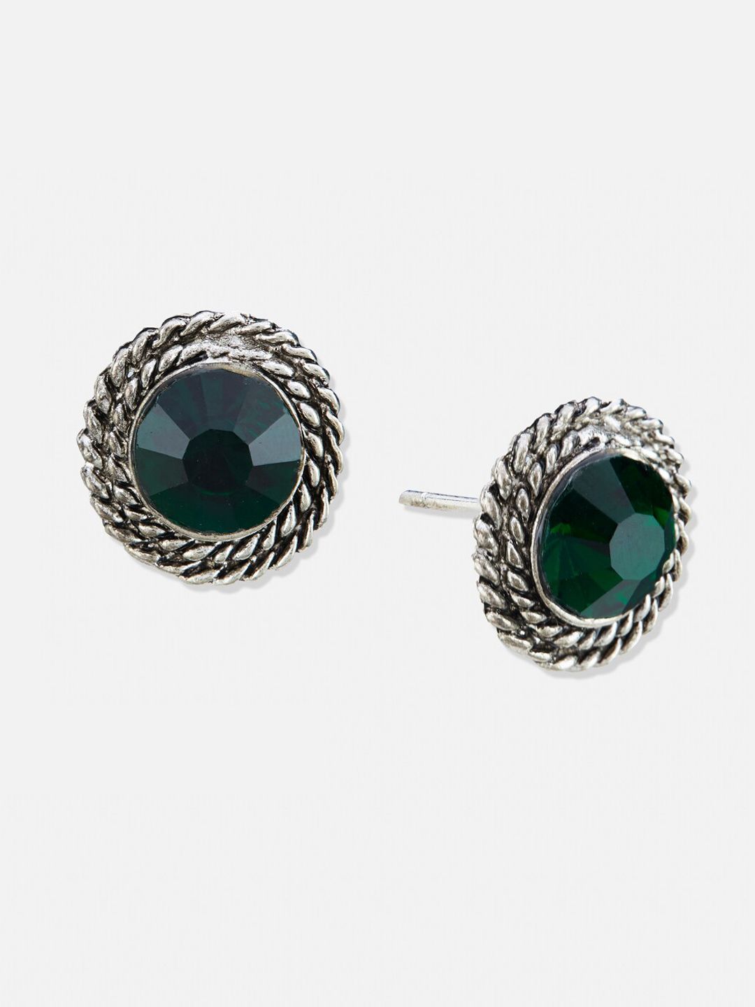 ATIBELLE Set Of 5 Silver-Plated Stone-Studded & Beaded Contemporary Studs Earrings