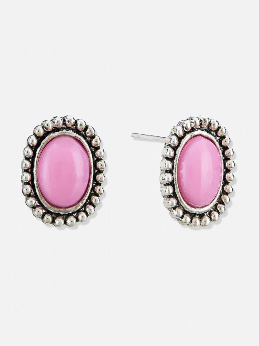 ATIBELLE Set Of 5 Silver-Plated Stone-Studded & Beaded Contemporary Studs Earrings