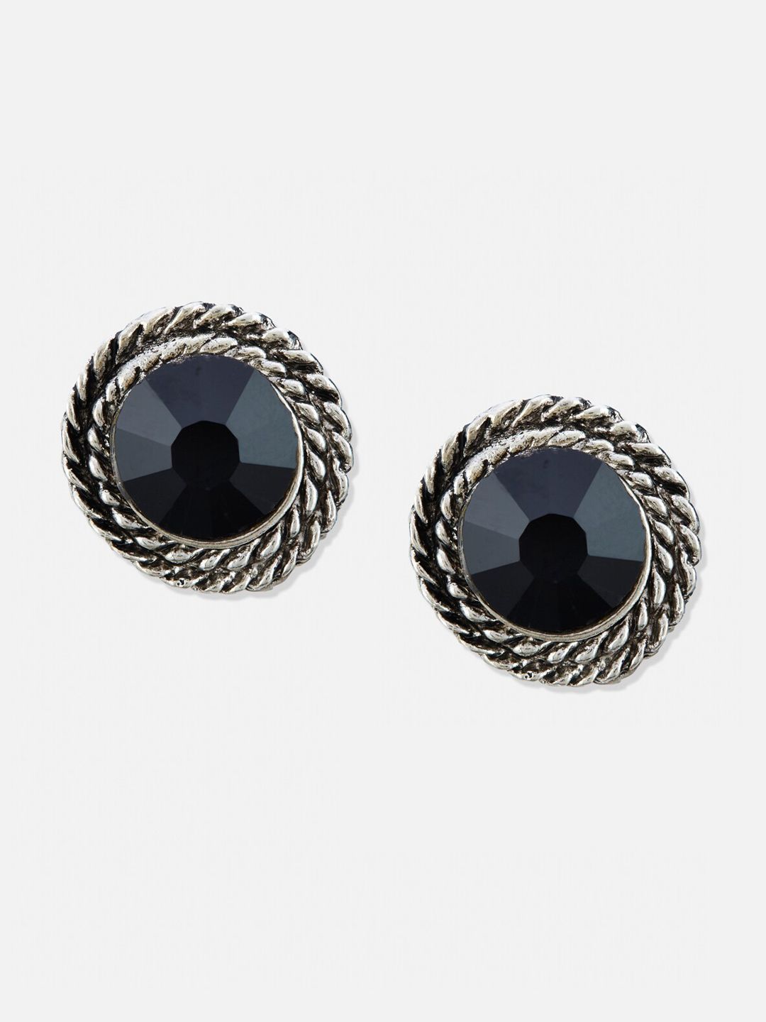 ATIBELLE Set Of 5 Silver-Plated Stone-Studded & Beaded Contemporary Studs Earrings
