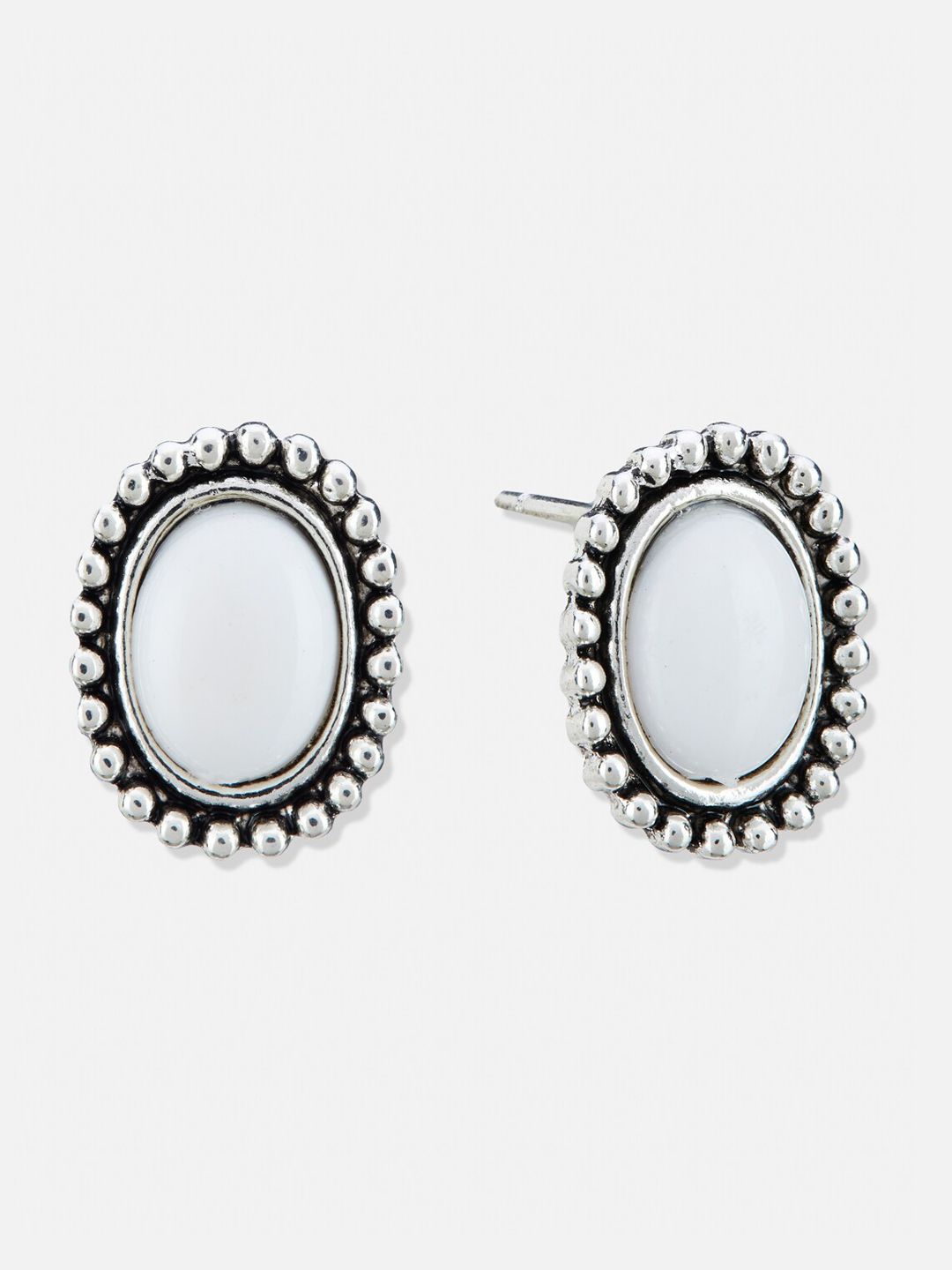 ATIBELLE Set Of 5 Silver-Plated Stone-Studded & Beaded Contemporary Studs Earrings