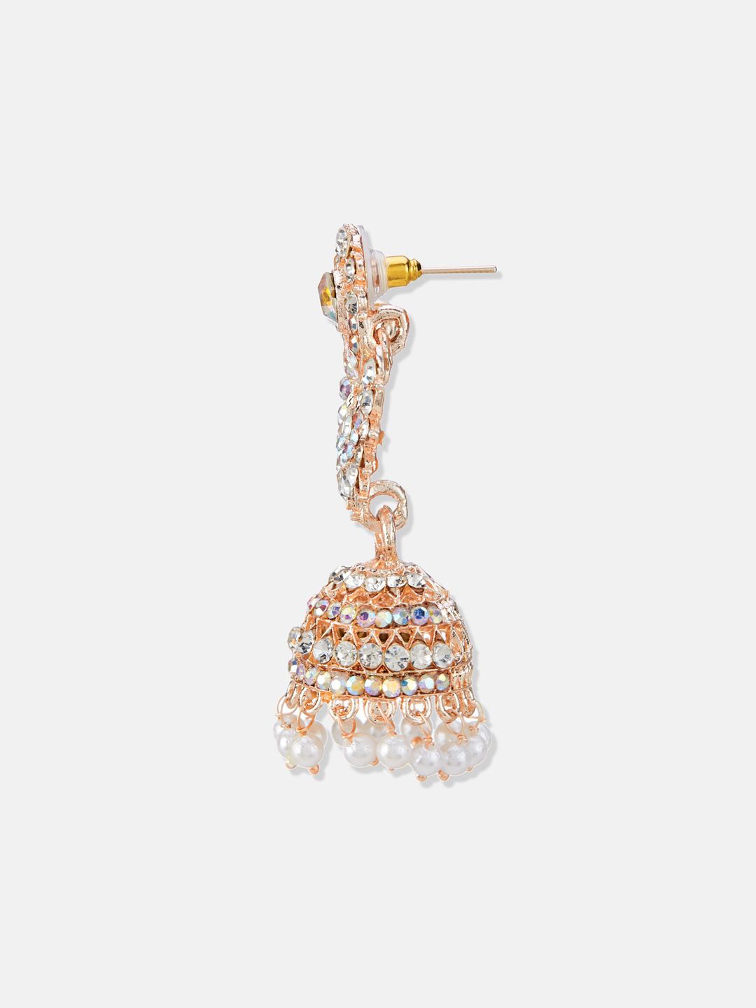 ATIBELLE Rose Gold-Plated Stone-Studded & Beaded Contemporary Jhumkas