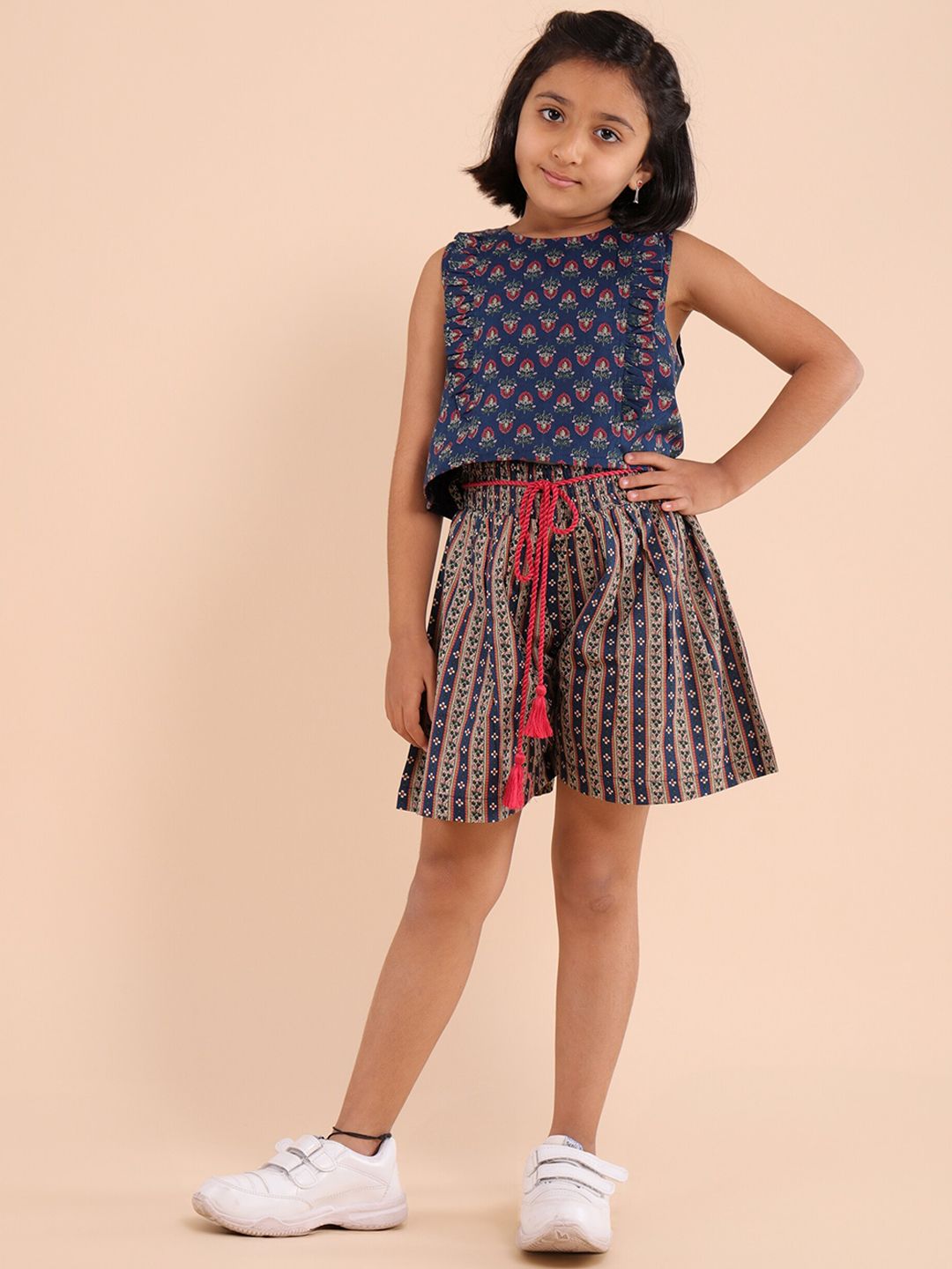 Sangria Girls Printed Sleeveless Pure Cotton Top with Shorts-picture-52