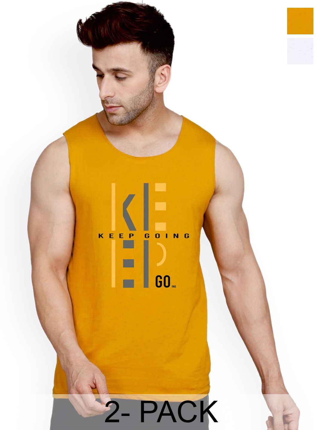 SLOWLORIS Pack Of 2 Typography Printed Cotton Vests-image-8