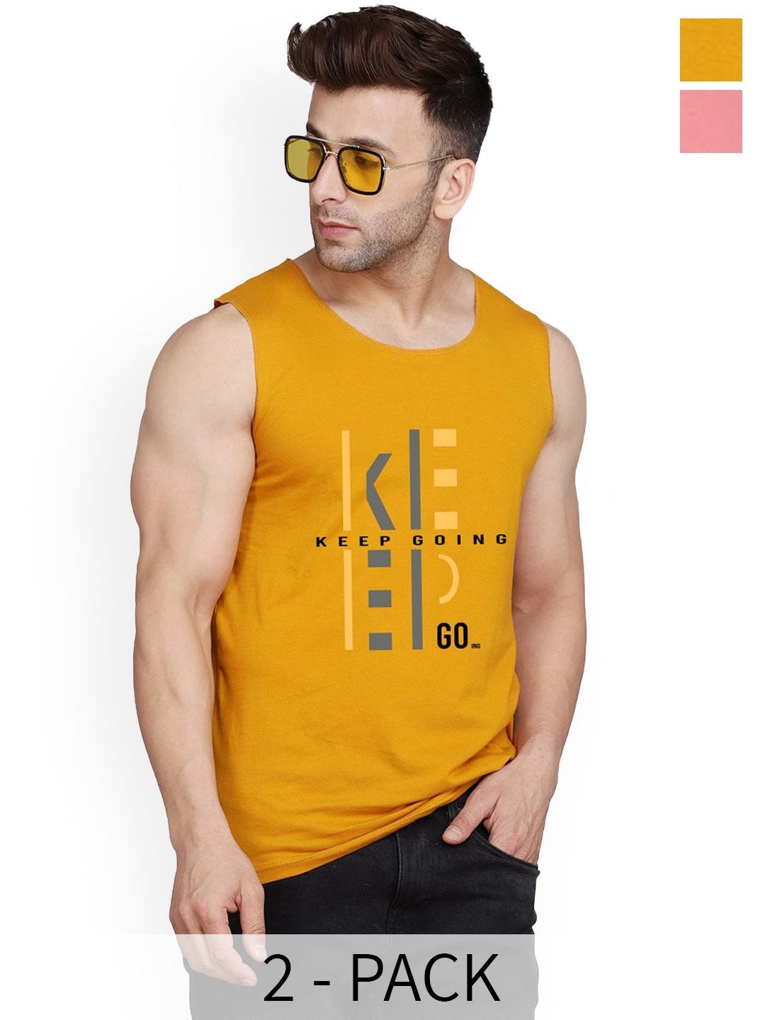 SLOWLORIS Pack Of 2 Printed Cotton Bio-Wash Gym Vests-picture-27