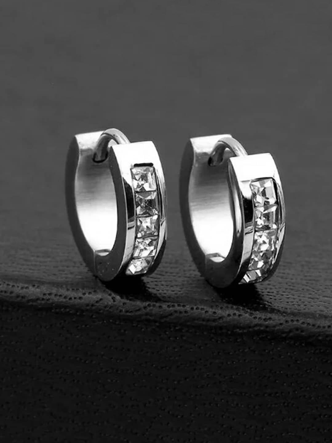 Peora Silver-Plated Cubic Zirconia Studded Contemporary Hoop Earrings-picture-43
