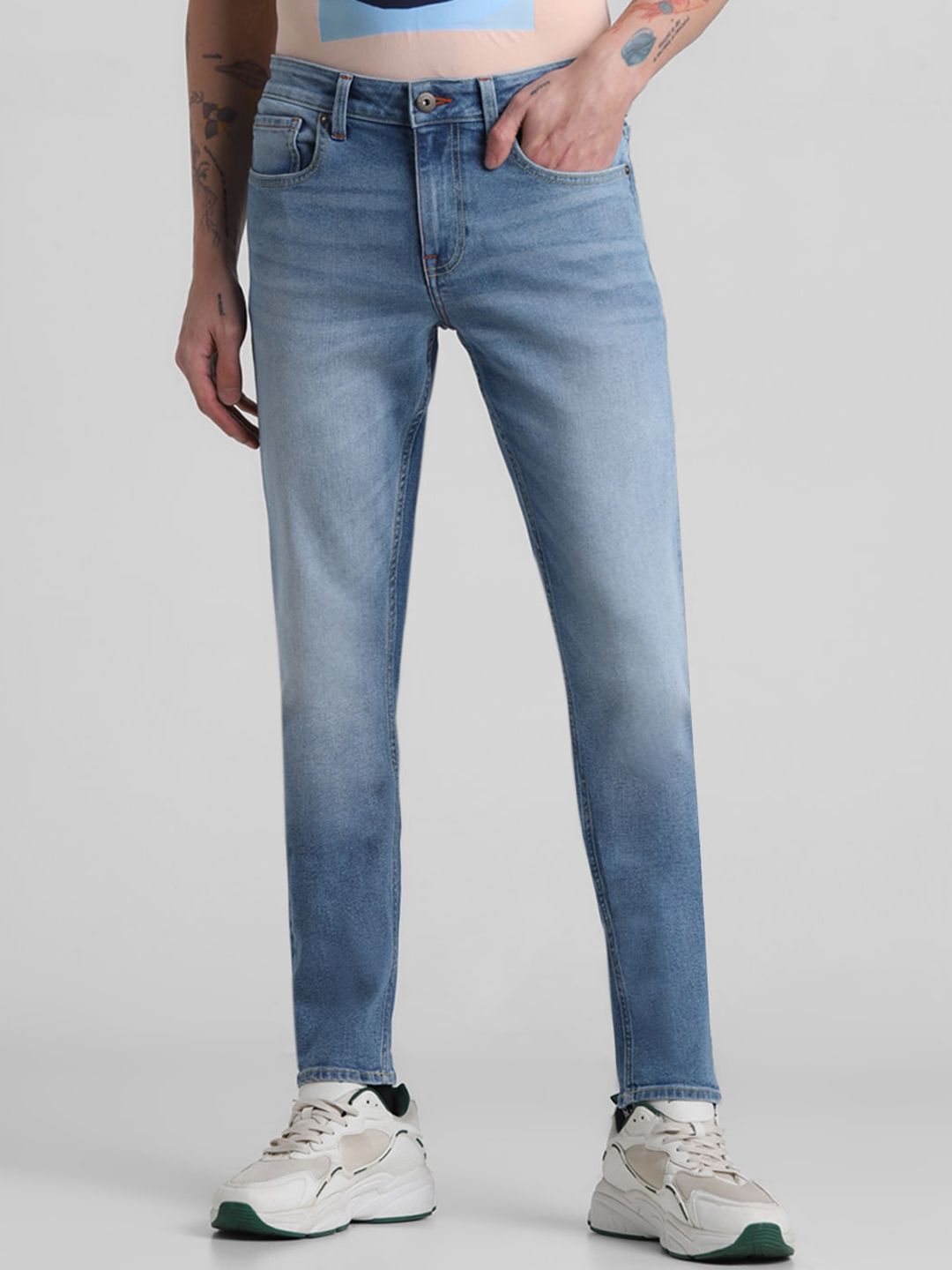 Jack & Jones Men Slim Fit Low-Rise Heavy Fade Stretchable Jeans
