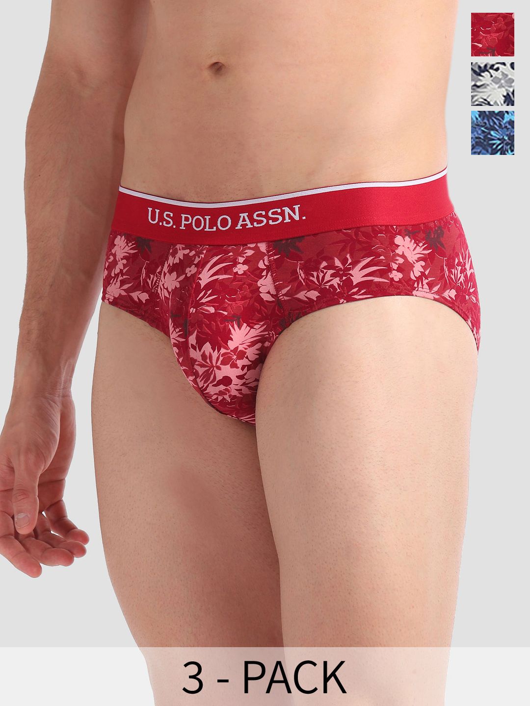 U.S. Polo Assn. Men Pack Of 3 Floral Printed Anti-Bacterial Basic Briefs OEB01-BRG-P3