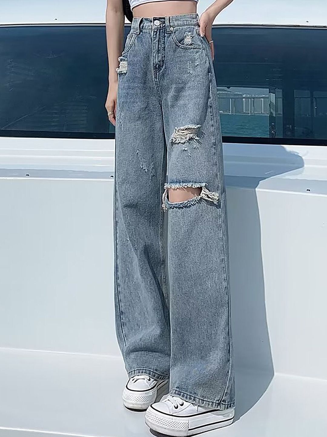 LULU & SKY Women Straight Fit High-Rise Highly Distressed Light Fade Stretchable Jeans-picture-31