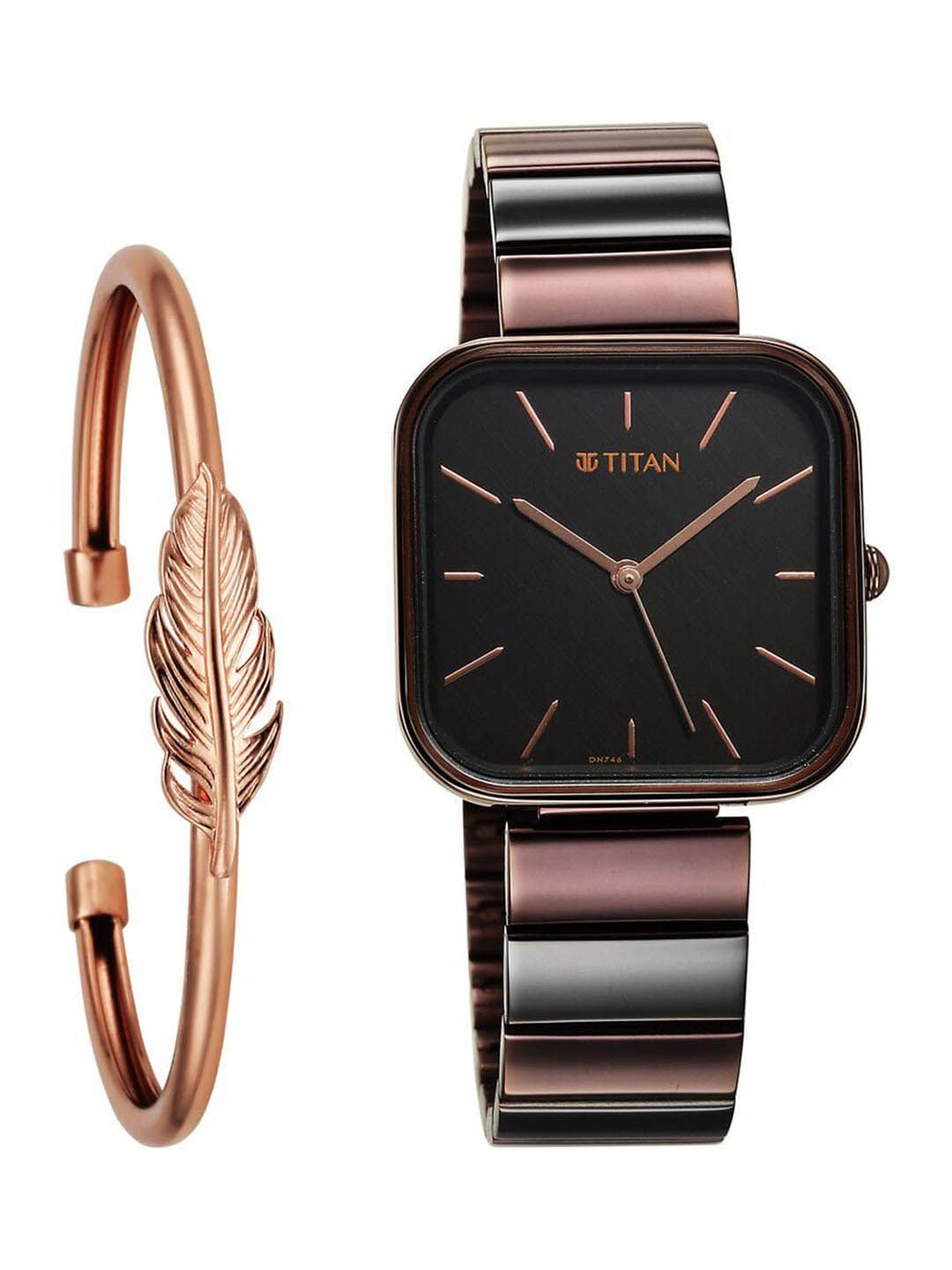 Titan Women Dial & Stainless Steel Bracelet Style Straps Square Analogue Watch 2715KM01F-image-22