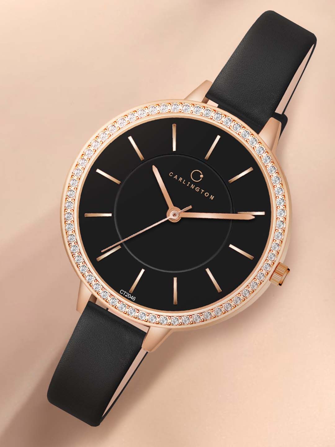 CARLINGTON Women Embellished Stainless Steel Analogue Chronograph Watch Iconic 2046 Black-picture-14