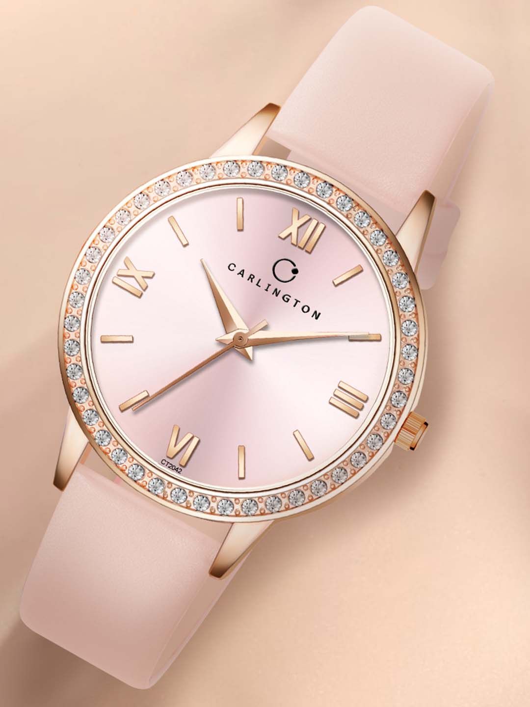 CARLINGTON Women Embellished Dial Analogue Watch Iconic 2042 Pink-image-8
