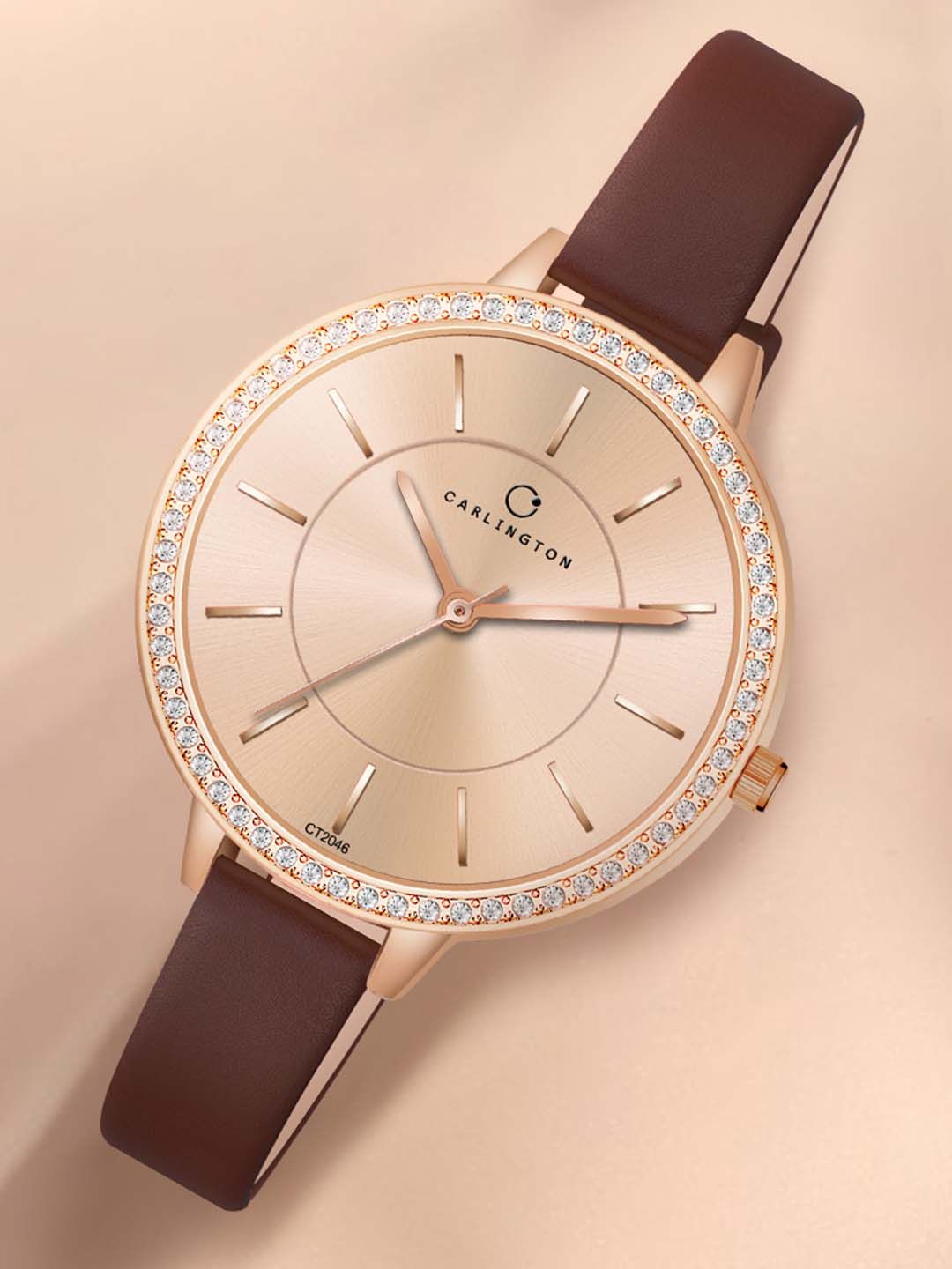 CARLINGTON Women Embellished Dial Analogue Watch-Iconic 2046 Brown-image-9