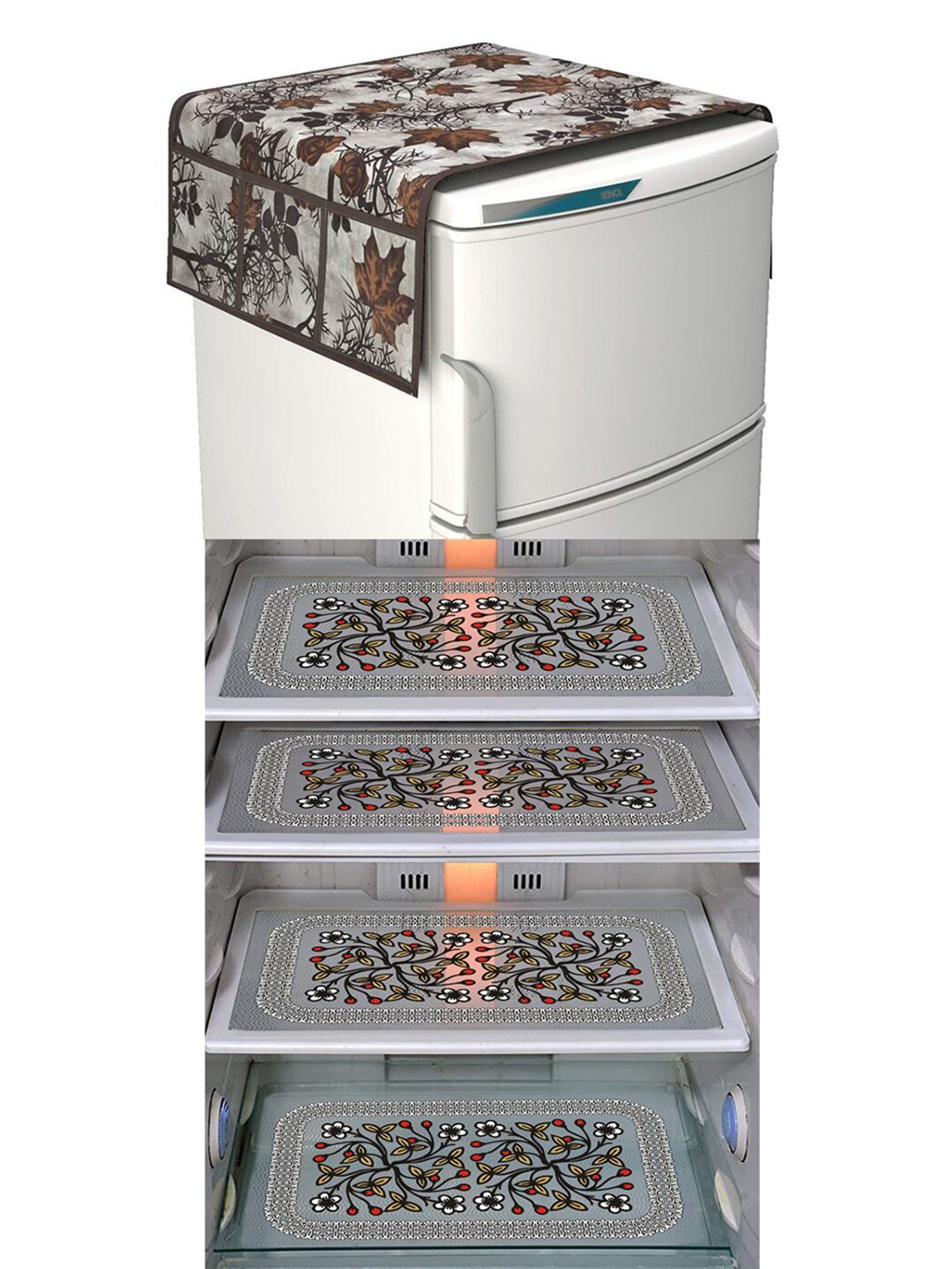 Dakshya Industries Black & Brown 5 Pcs Printed Fridge Appliance covers-image-4