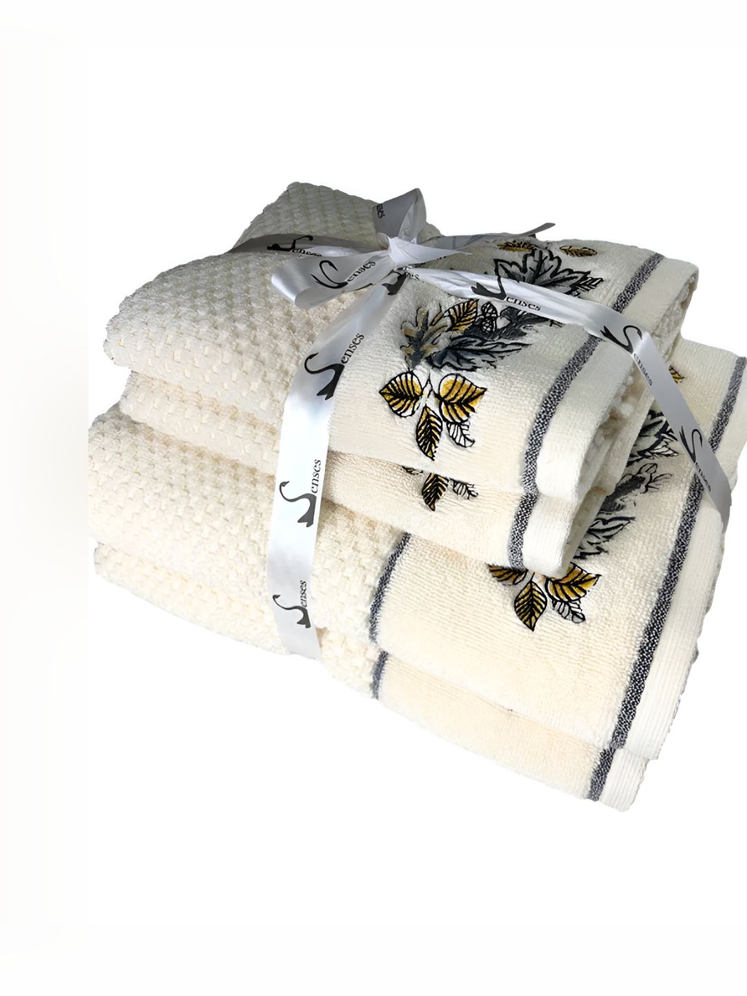 SENSES Cream-Coloured & Black 4 Pieces Cotton Towel Set-picture-38