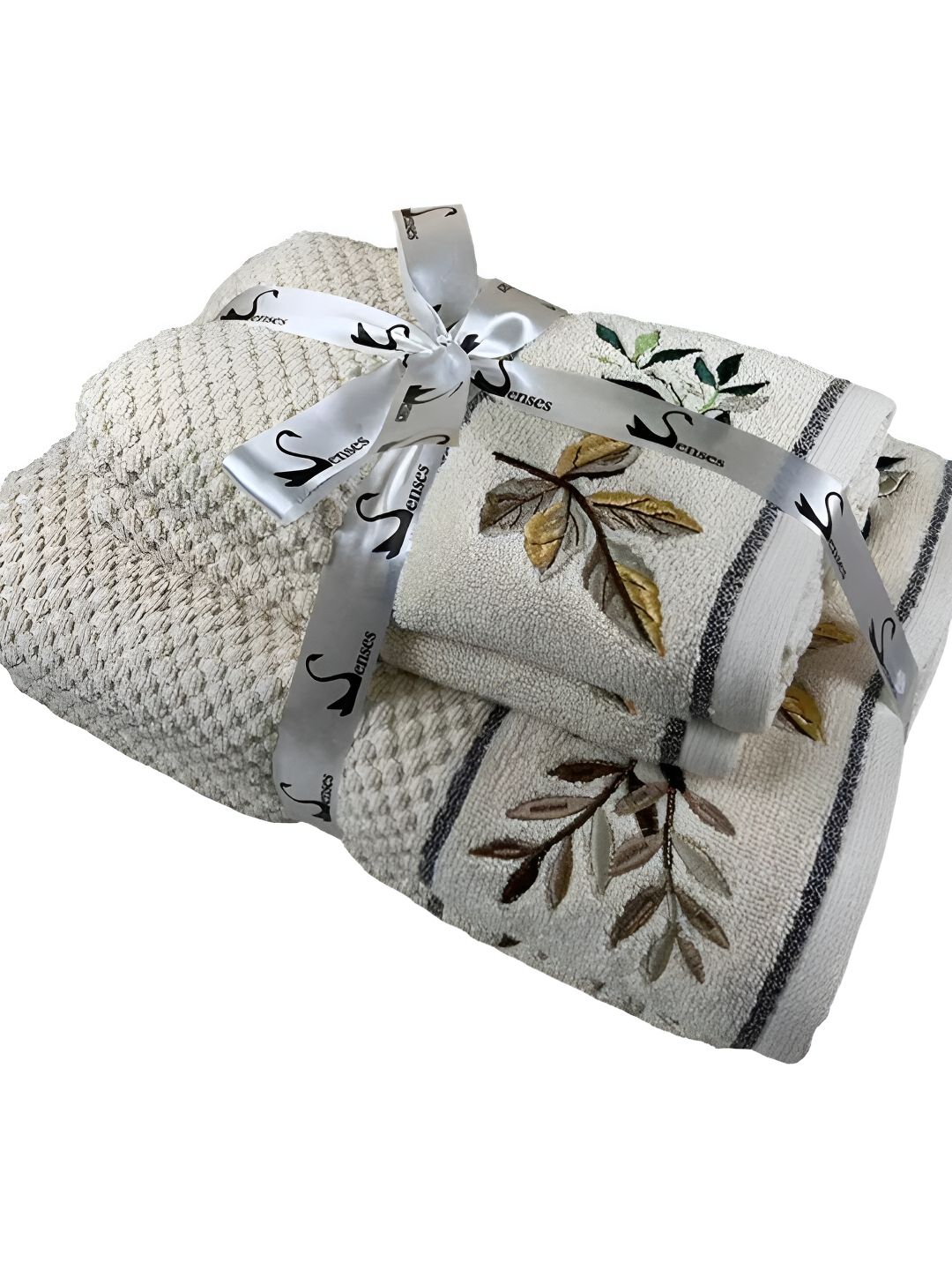 SENSES Cream-Coloured & Grey 4 Pieces Cotton Towel Set-picture-25
