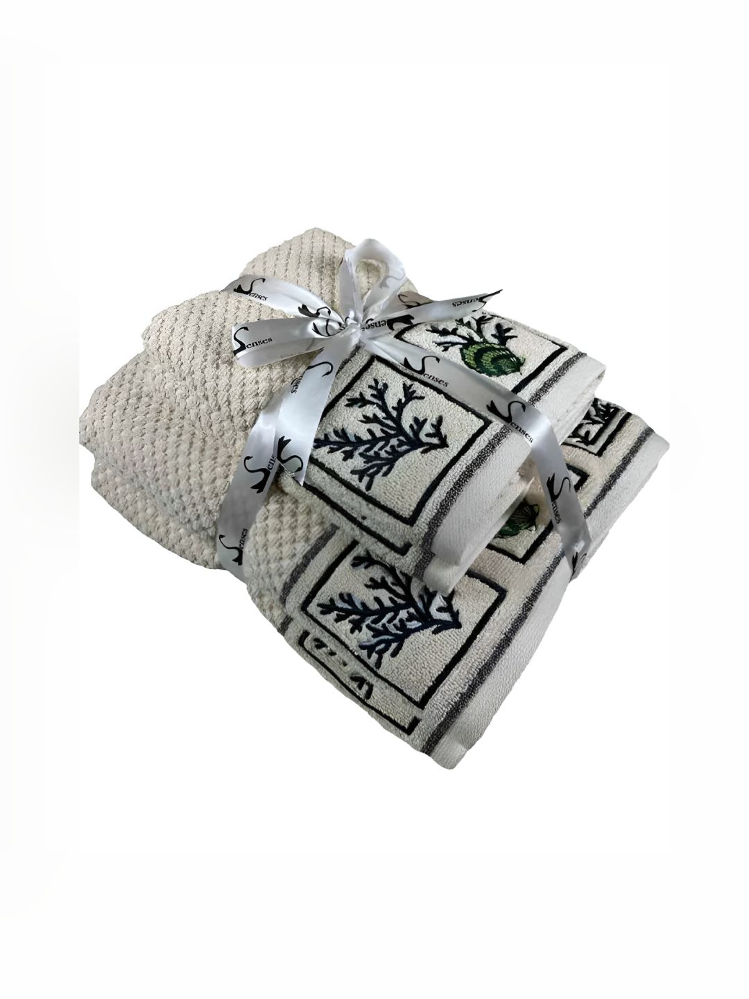 SENSES Cream-Coloured & Black 4 Pieces Cotton Towel Set-picture-39