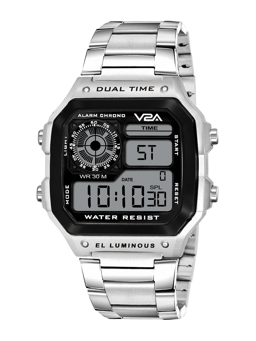 V2A Men Stainless Steel Multi Function Bracelet Style Digital Watch V2A-1335-Silver-0