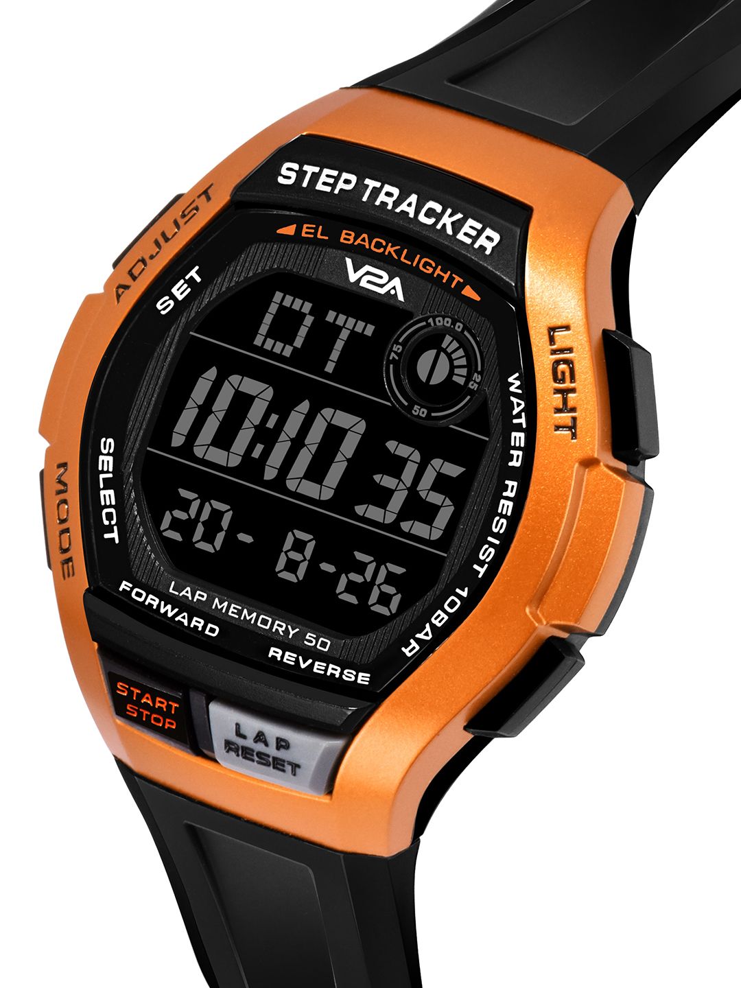 V2A Men Square Water Resistant Digital Watch V2A-OT-1916-Orange-image-39