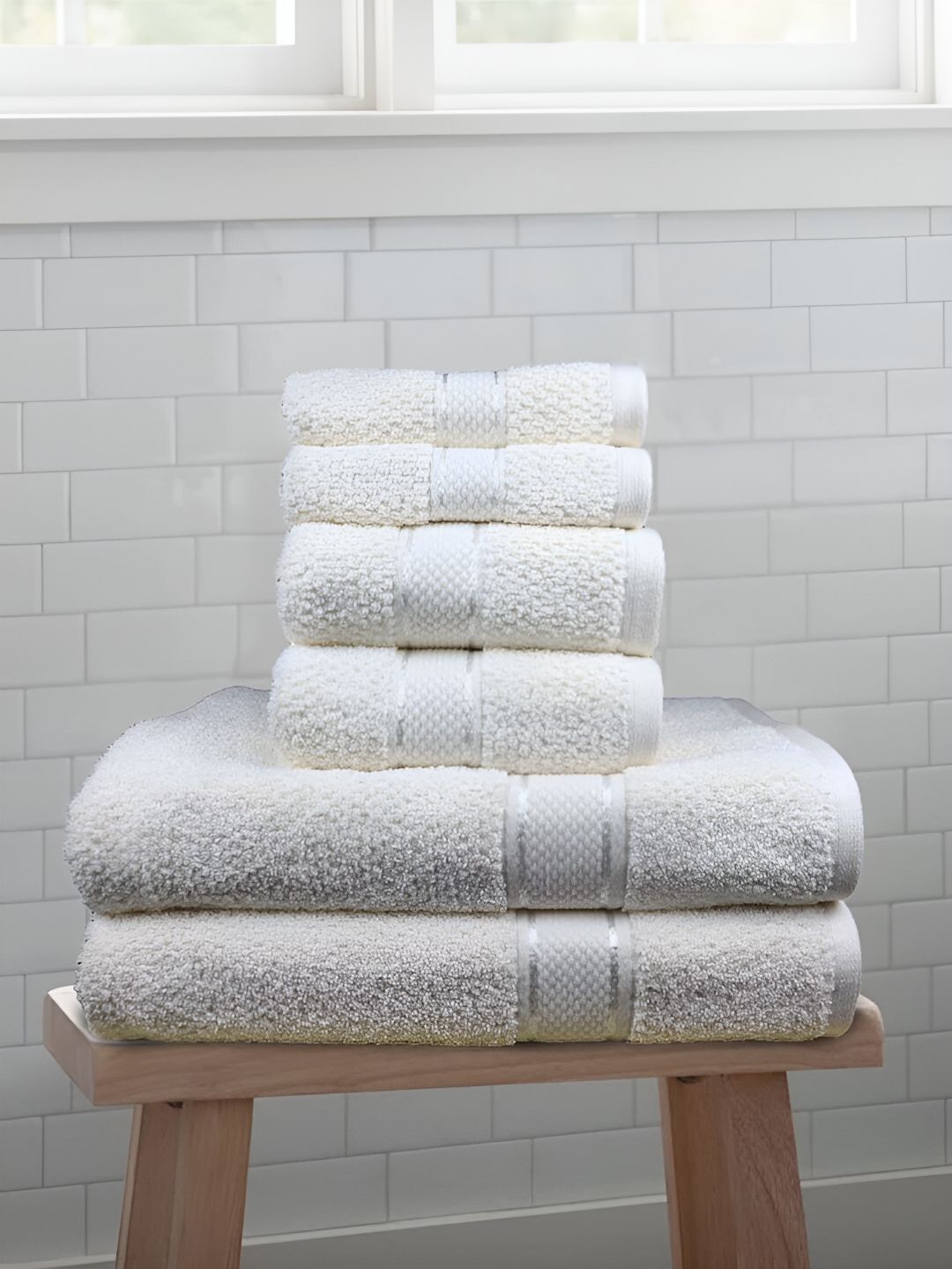 SENSES Cream-Coloured & Grey 6 Pieces Cotton Towel Set-picture-24