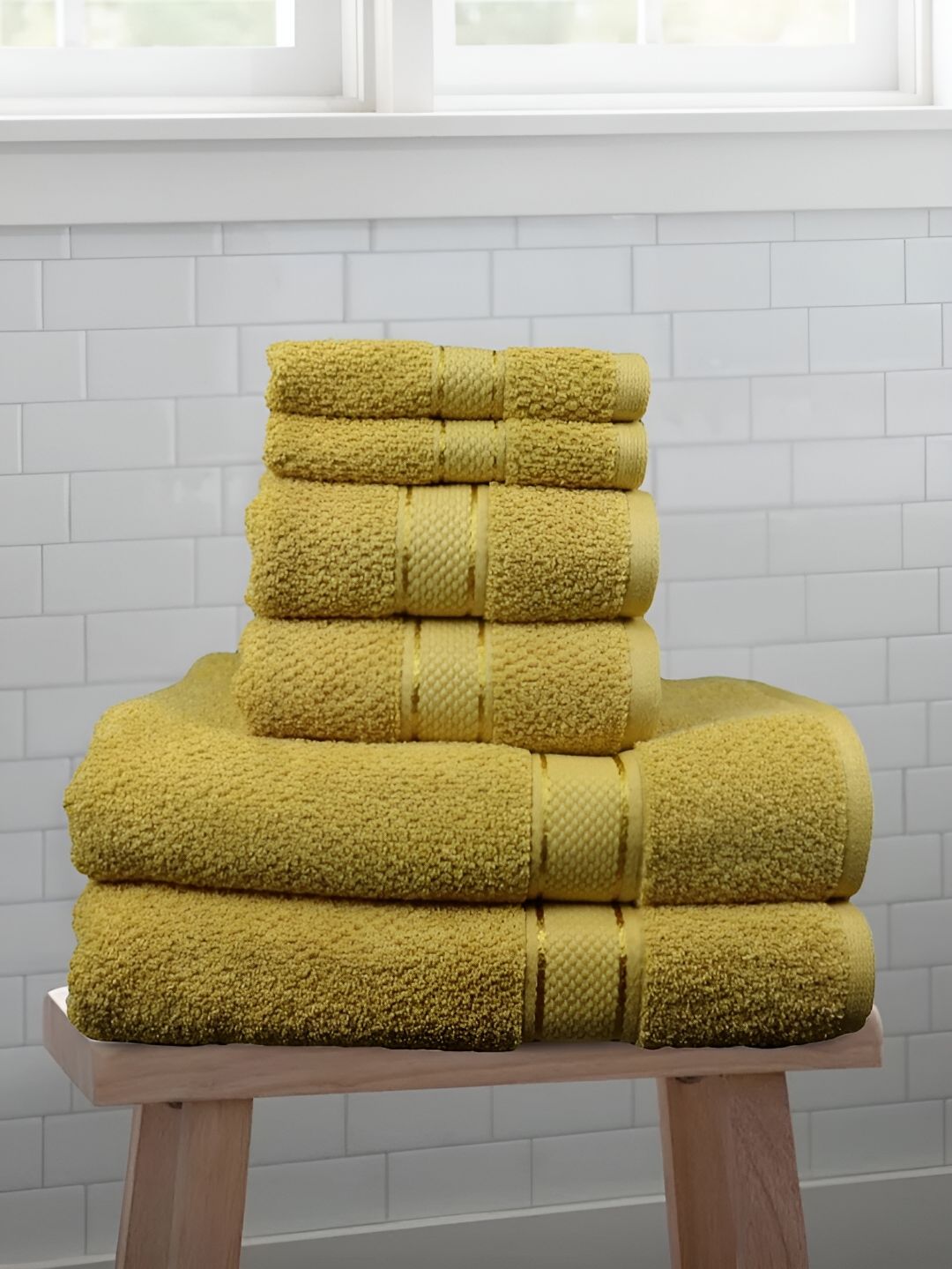 SENSES Mustard 6 Pieces Cotton 550 GSM Towel Set-picture-47