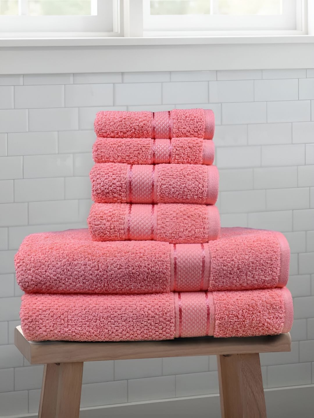 SENSES Pink 6 Pieces Cotton 550 GSM Towel Set-picture-35
