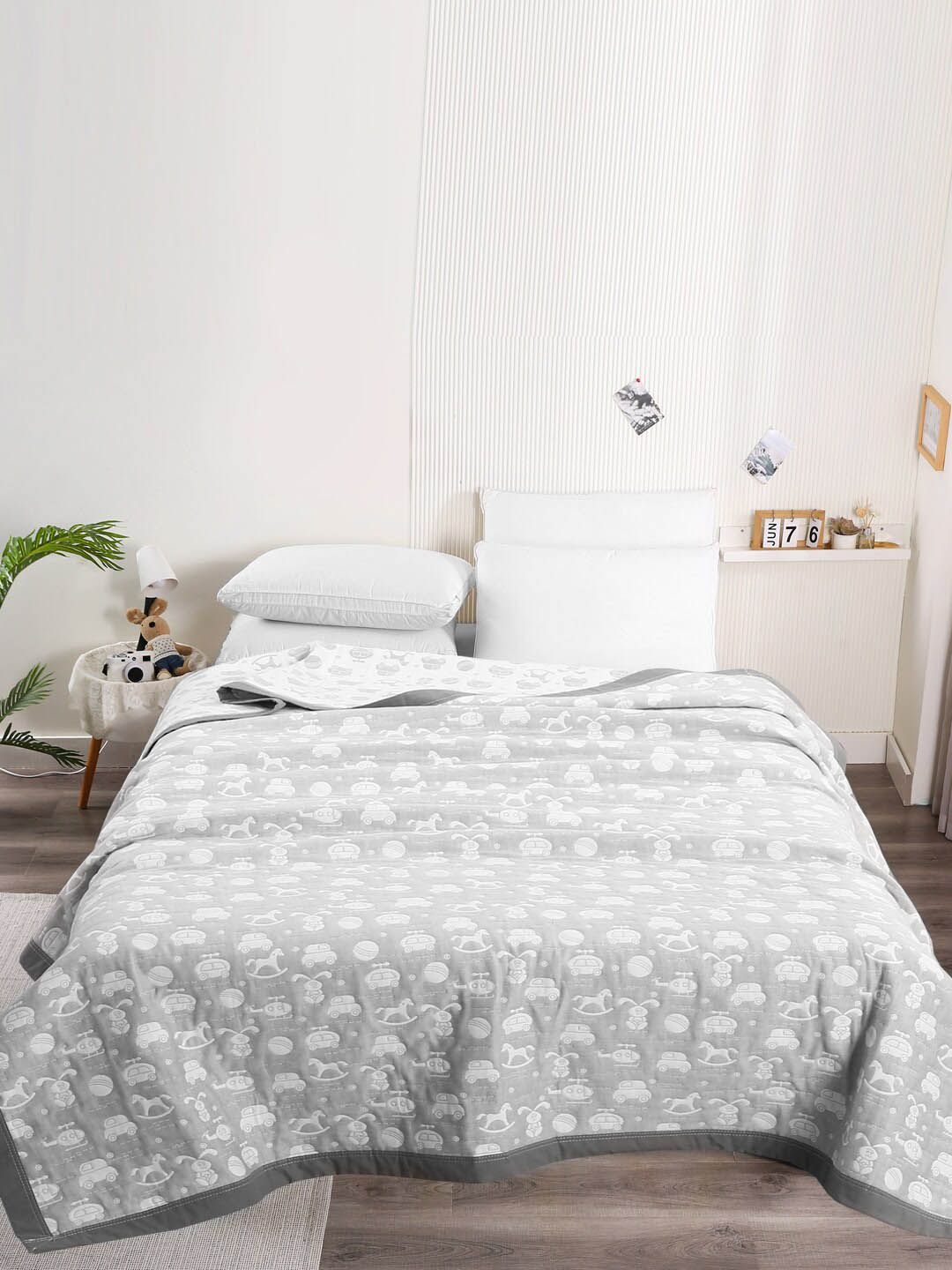 URBAN DREAM Grey & White Printed Cotton Double Queen Bed Covers-image-26