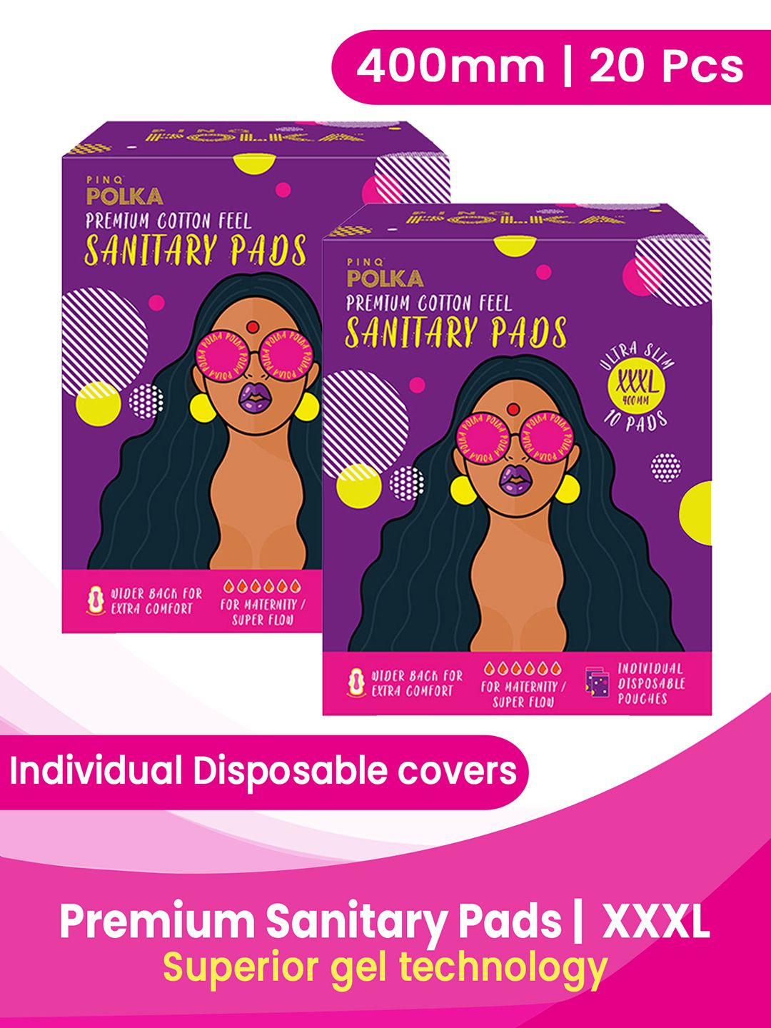 PINQ POLKA Set of 2 Premium Organic Ultra Cotton Feel XXXL Sanitary Pads Pads - 10Pcs Each-picture-4