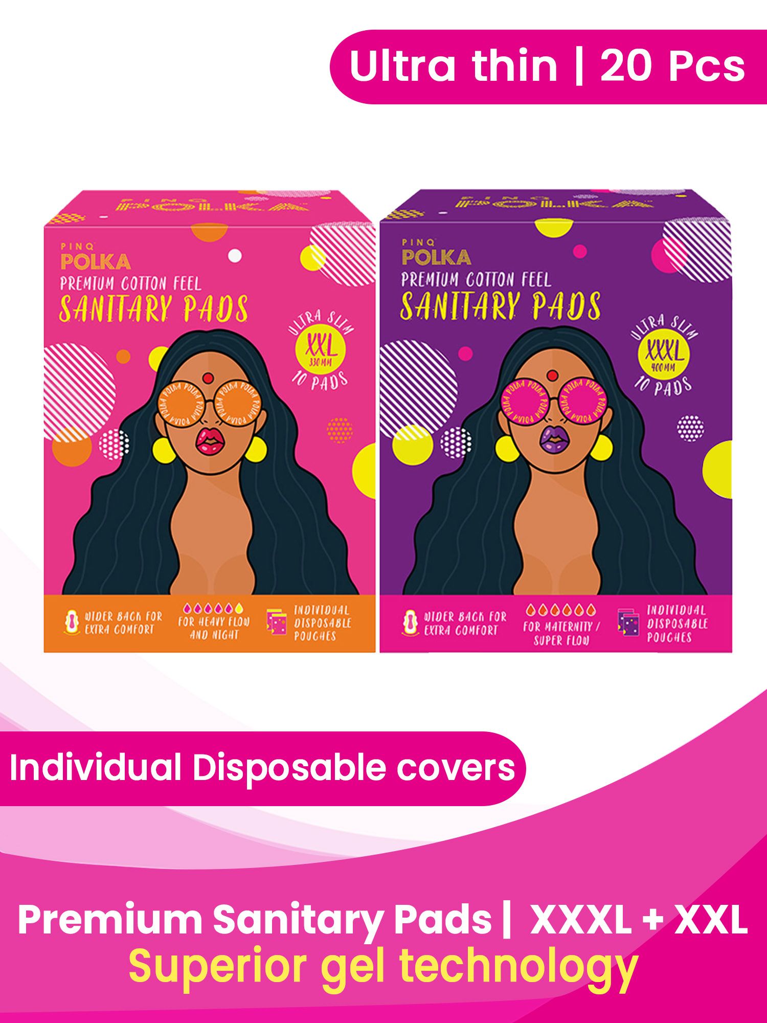 PINQ POLKA Set of 2 Premium Organic Ultra Cotton Feel XXL & XXXL Sanitary Pads-10 Pcs Each-picture-15
