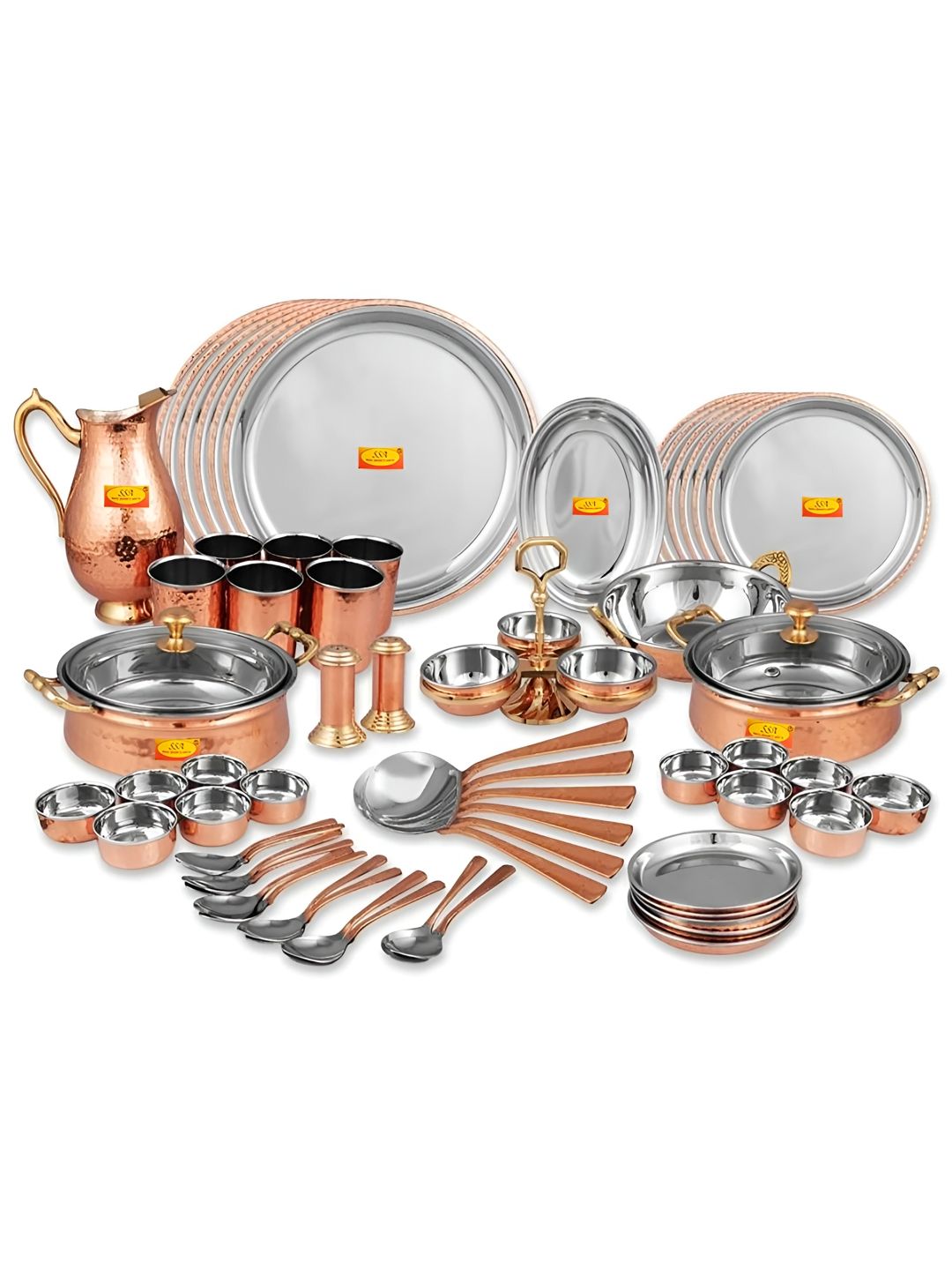 Shivshakti Arts Brown 63 Pieces Copper Dinner Set-picture-44