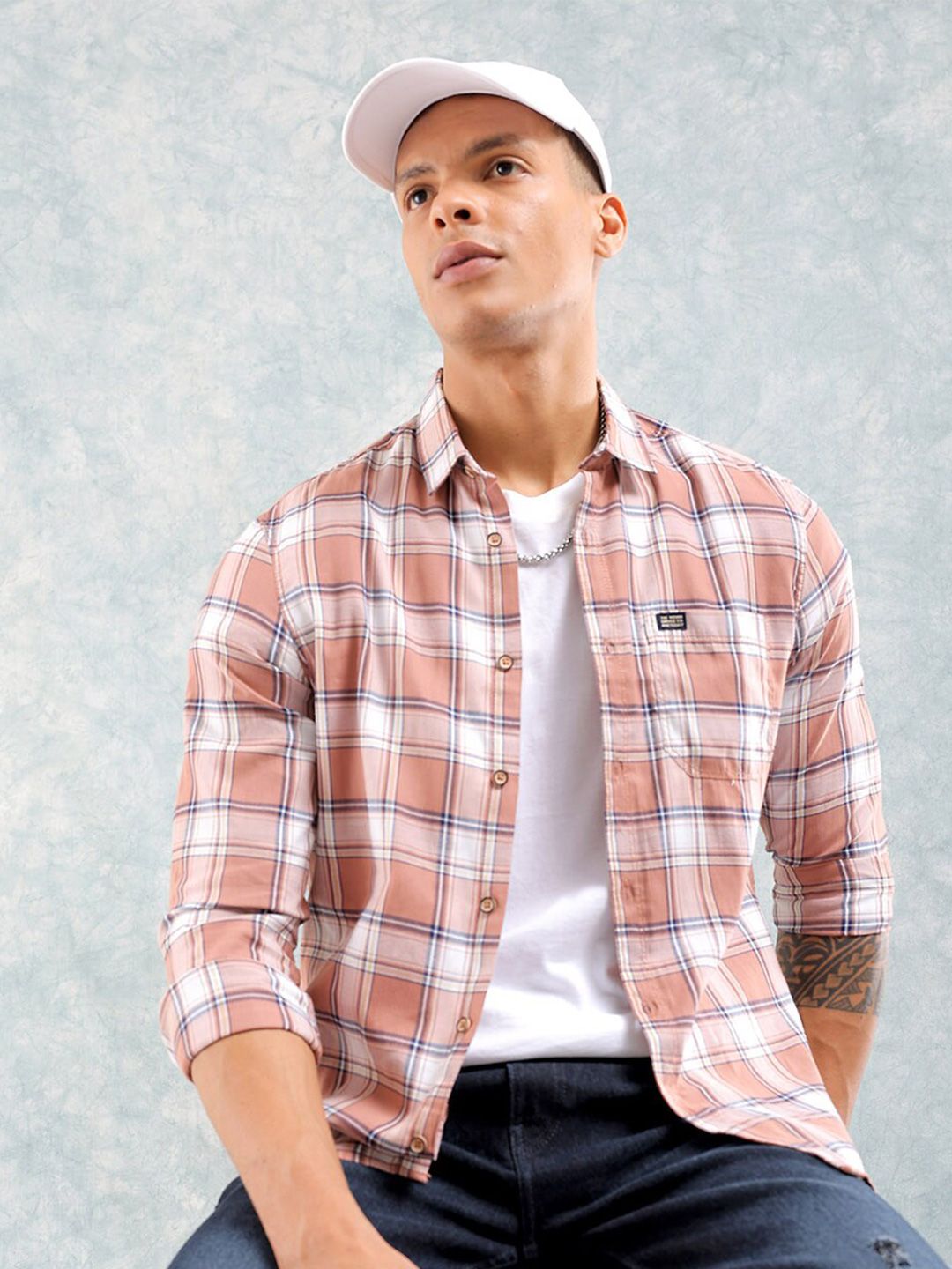 The Indian Garage Co Tartan Checks Cotton Casual Shirt-image-1
