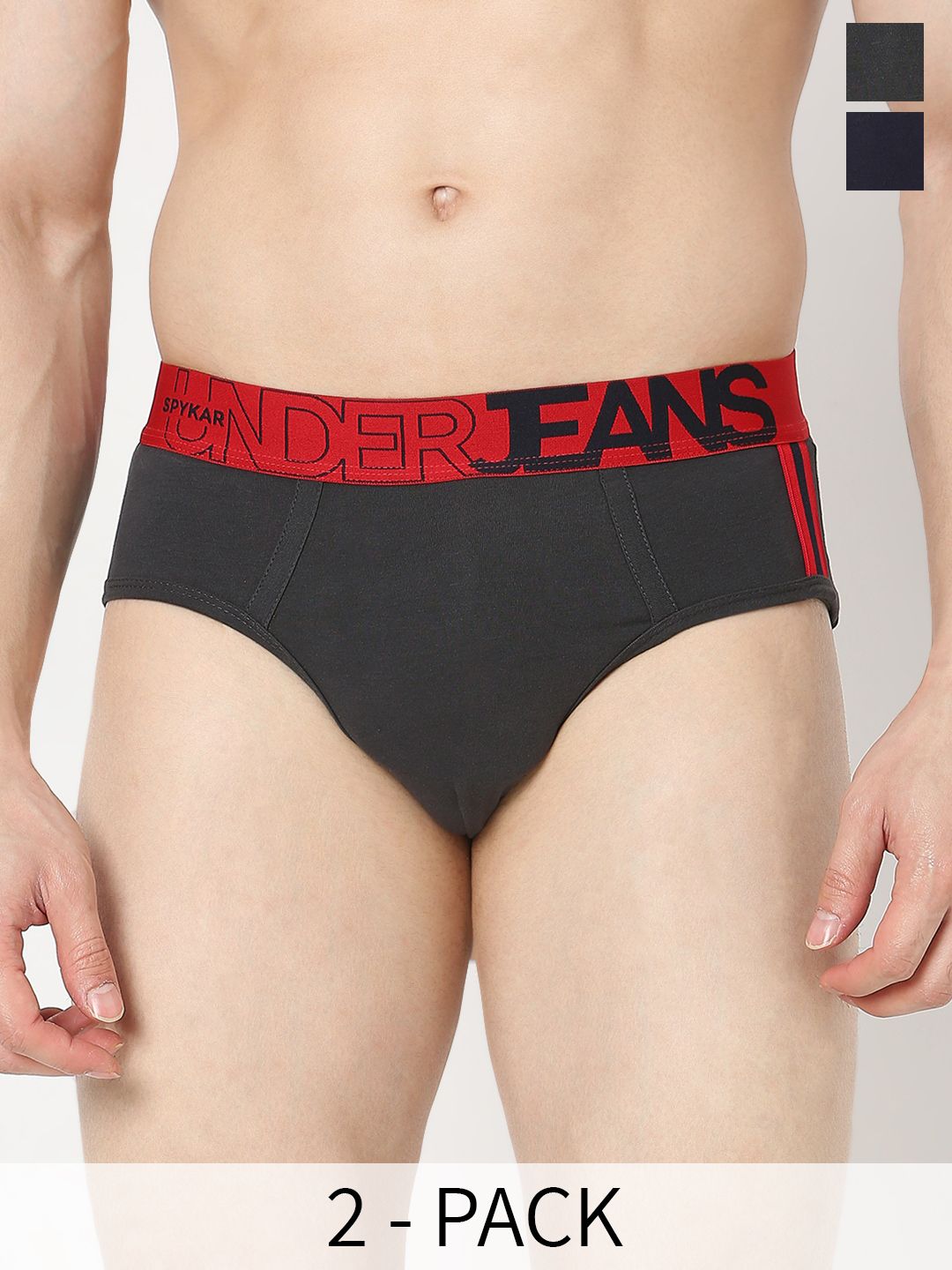UnderJeans by Spykar Pack Of 2 Mid-Rise Basic Briefs UJNTPBC011NavyGrey-picture-13