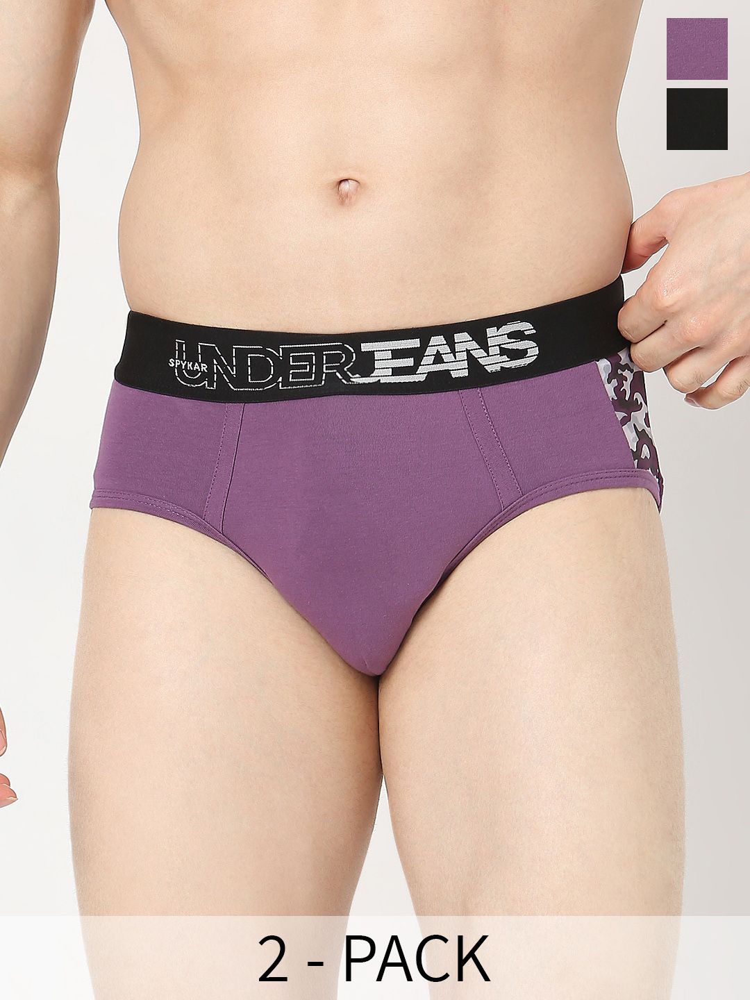 UnderJeans by Spykar Pack Of 2 Anti-Microbial Basic Briefs UJNTPBC021BlackDullPurple-picture-38