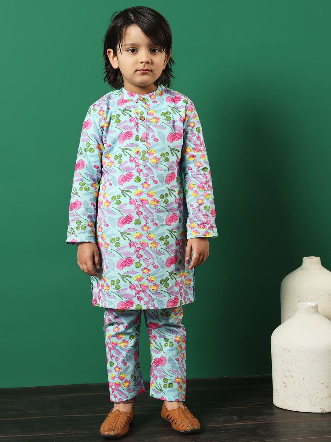 Readiprint Fashions Boys Floral Printed Regular Pure Cotton Kurta with Pyjamas-image-16