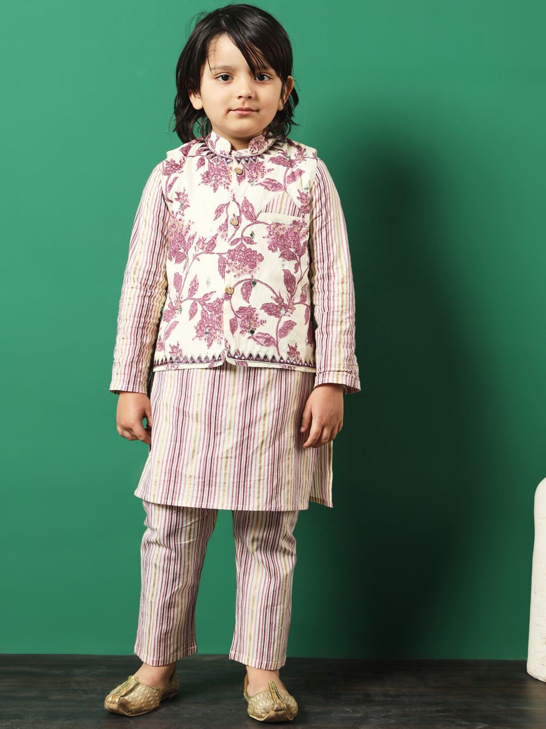 Readiprint Fashions Boys Floral Printed Regular Mirror Work Pure Cotton Kurta with Pyjamas-picture-38