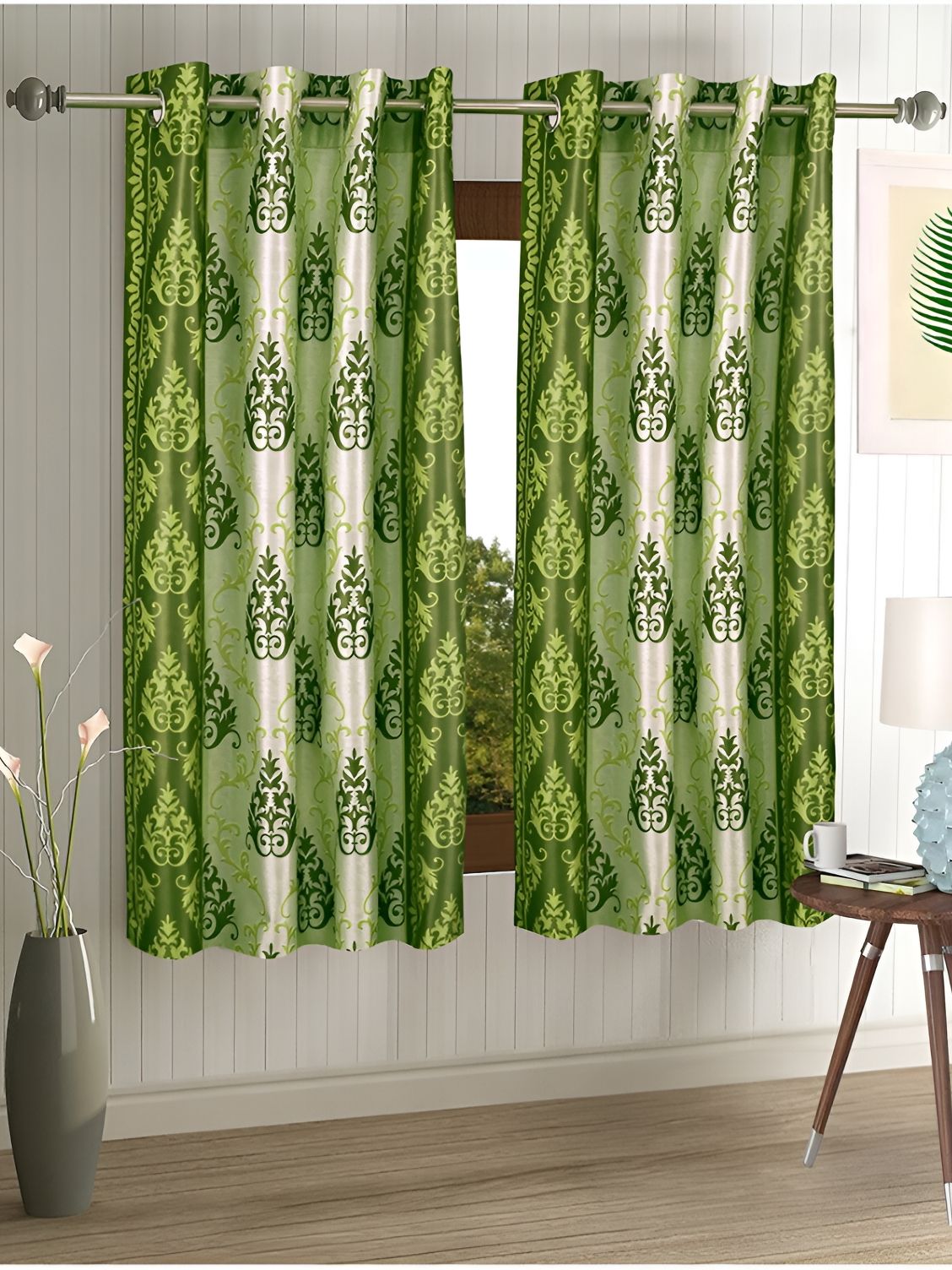 Aura Green & Beige 2 Pieces Ethnic Motifs Printed Eyelet Window Curtains-picture-35