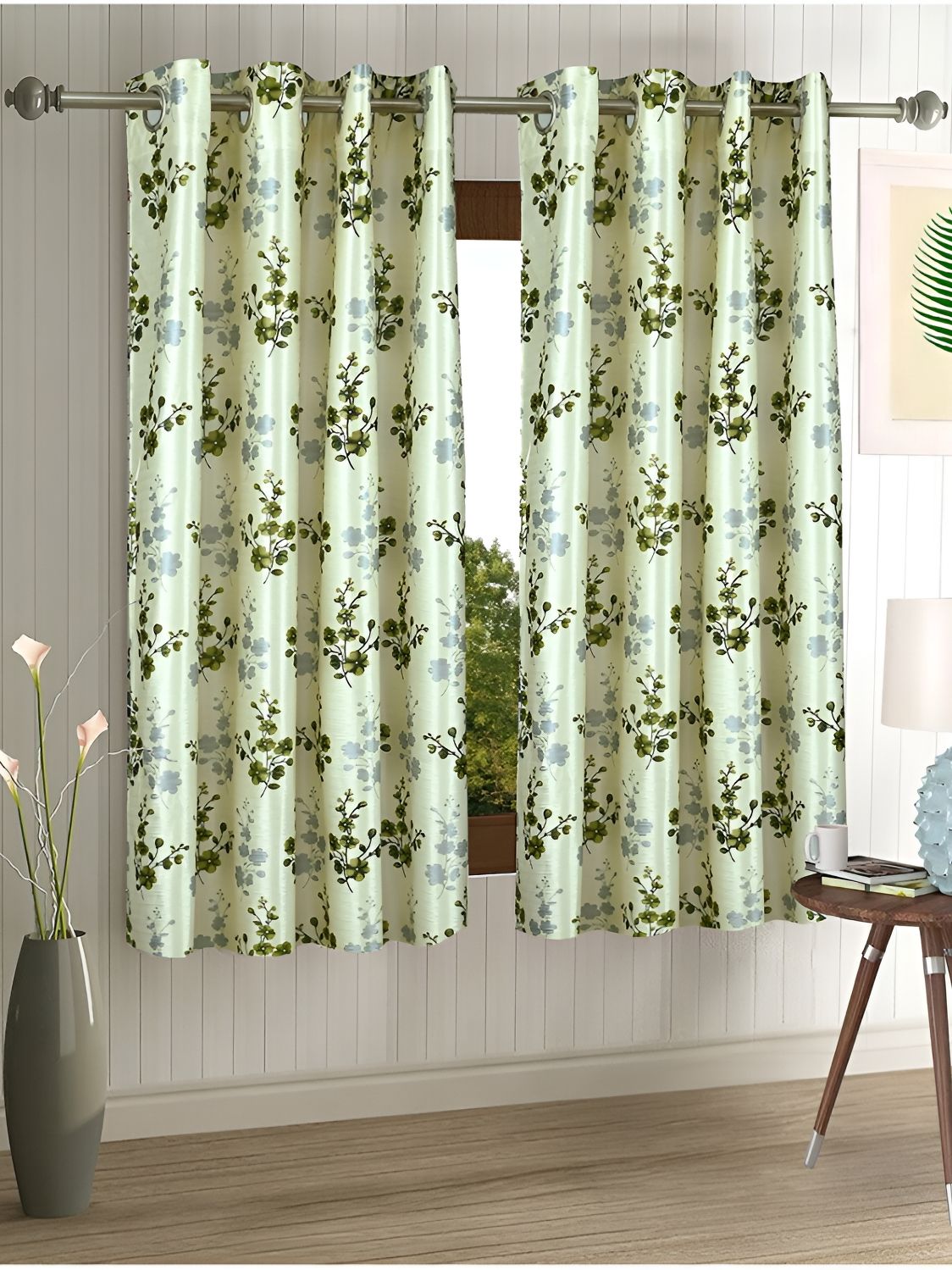 Aura Cream Coloured & Green 2 Pieces Floral Window Curtains-picture-18