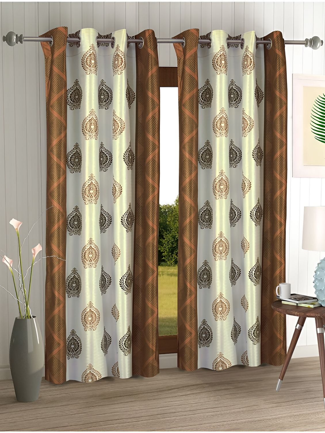 Aura Brown & Cream Coloured 2 Pieces Ethnic Motifs Door Curtains-picture-20