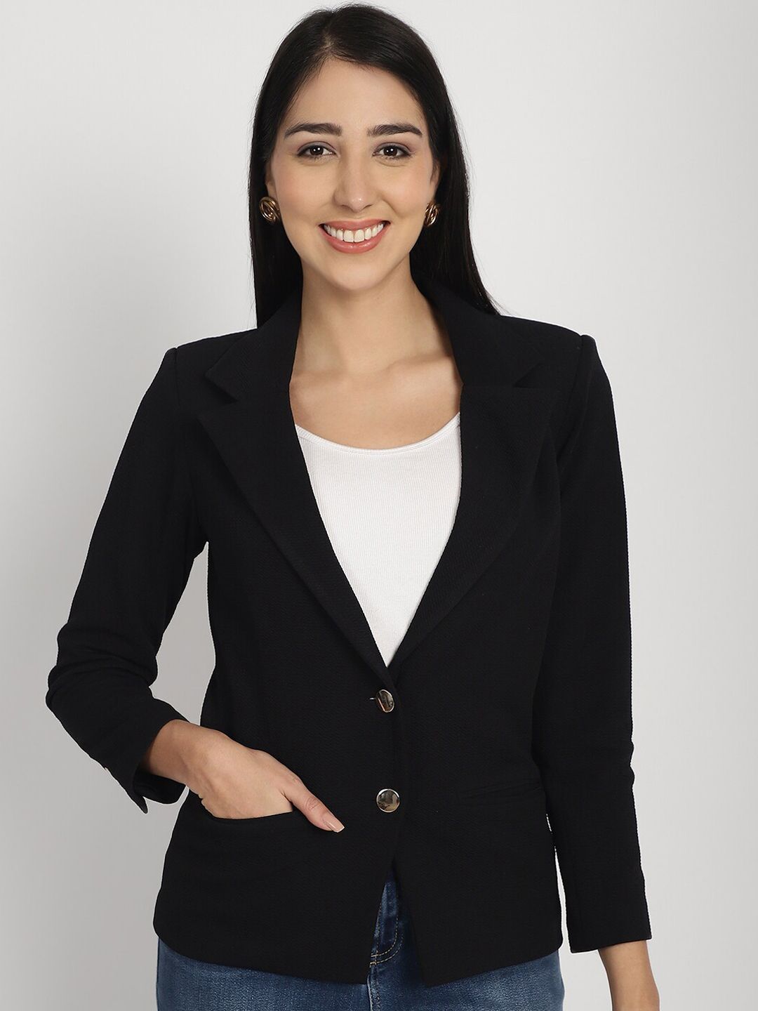 WESTCLO Notched Lapel Collar Single-Breasted Casual Blazer