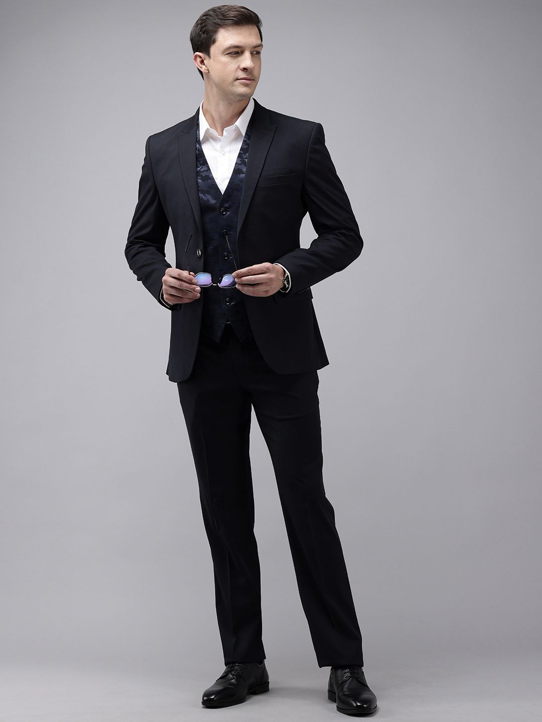 Park Avenue Self Design Single Breasted Super Slim Fit 3-Peice Suit-picture-33