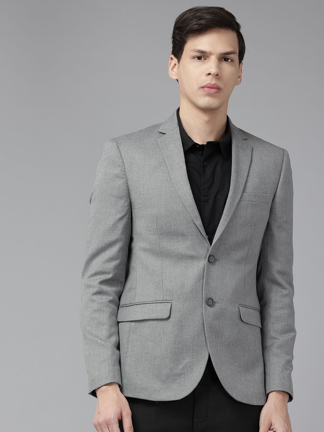 Park Avenue Self Design Super Slim Fit Single-Breasted Formal Blazers-picture-10