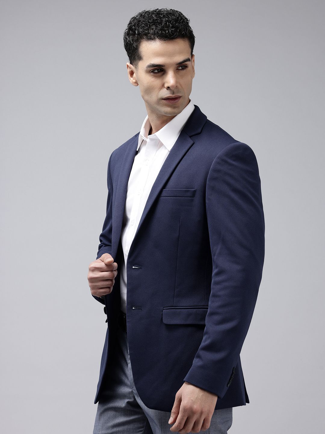 Park Avenue Super Slim Fit Self Design Notched Lapel Single-Breasted Formal Blazer-picture-24