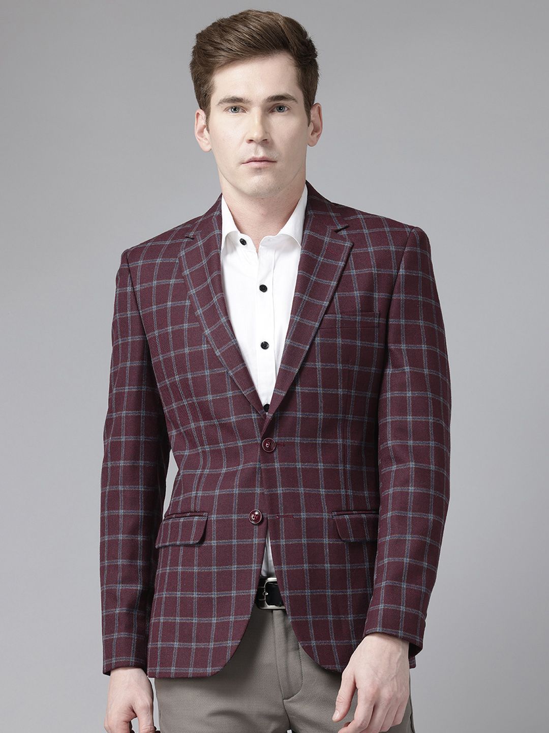 Park Avenue Checked Single-Breasted Semiformal Blazer-image-5
