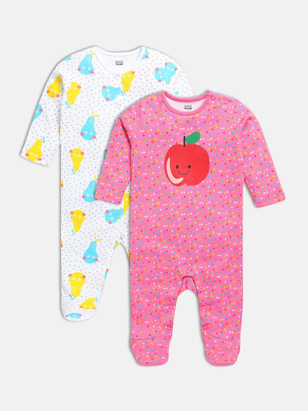 MINI KLUB Infant Girls Pack Of 2 Printed Organic Cotton Sleepsuits-picture-37