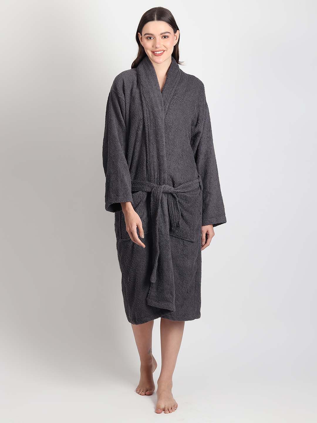 ZAHYA Grey 500 GSM Pure Cotton Bath Robe-picture-28