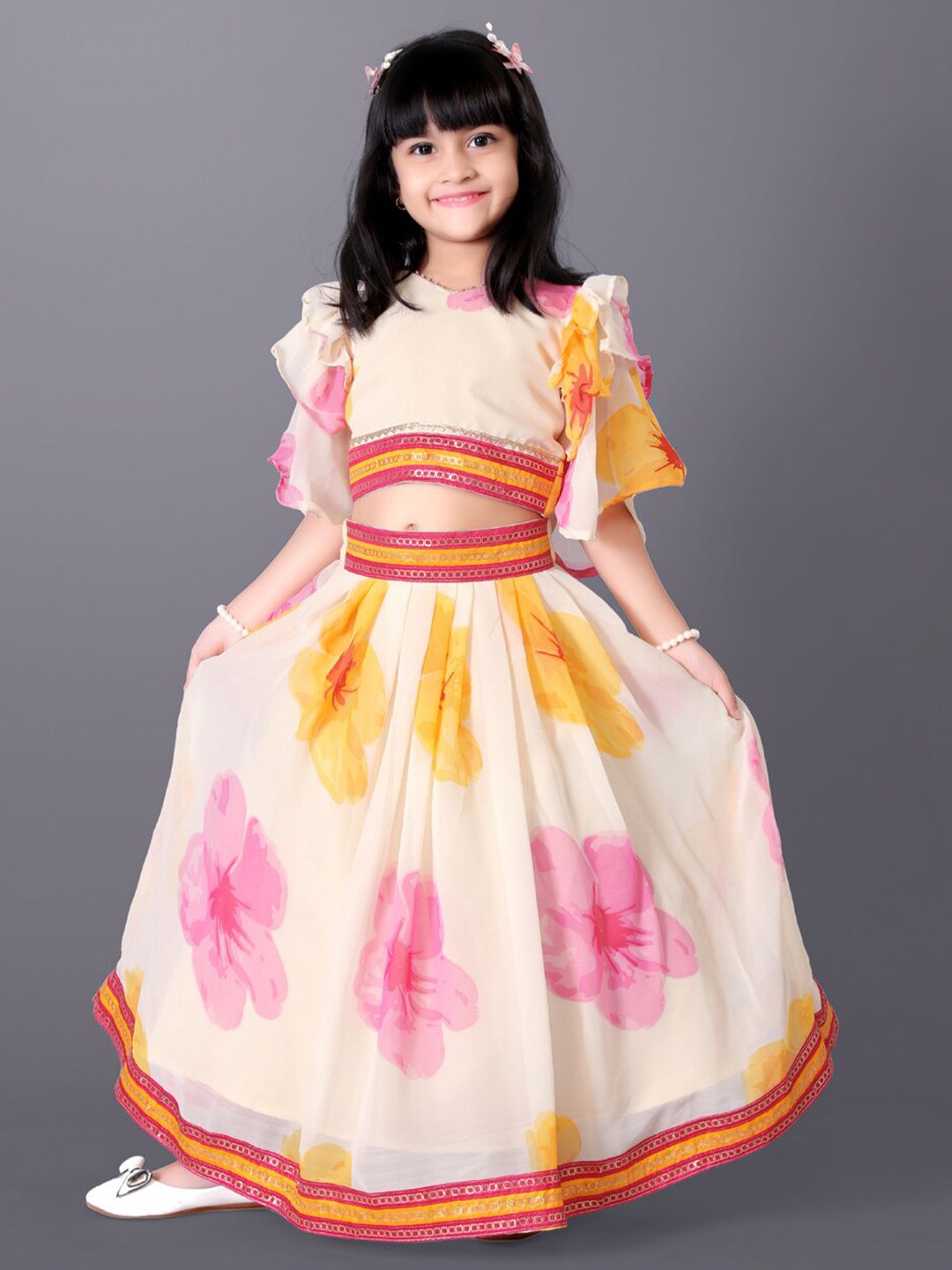 BAESD Girls Printed Flared Sleeves Silk & Georgette Ready to Wear Lehenga With Blouse-picture-15
