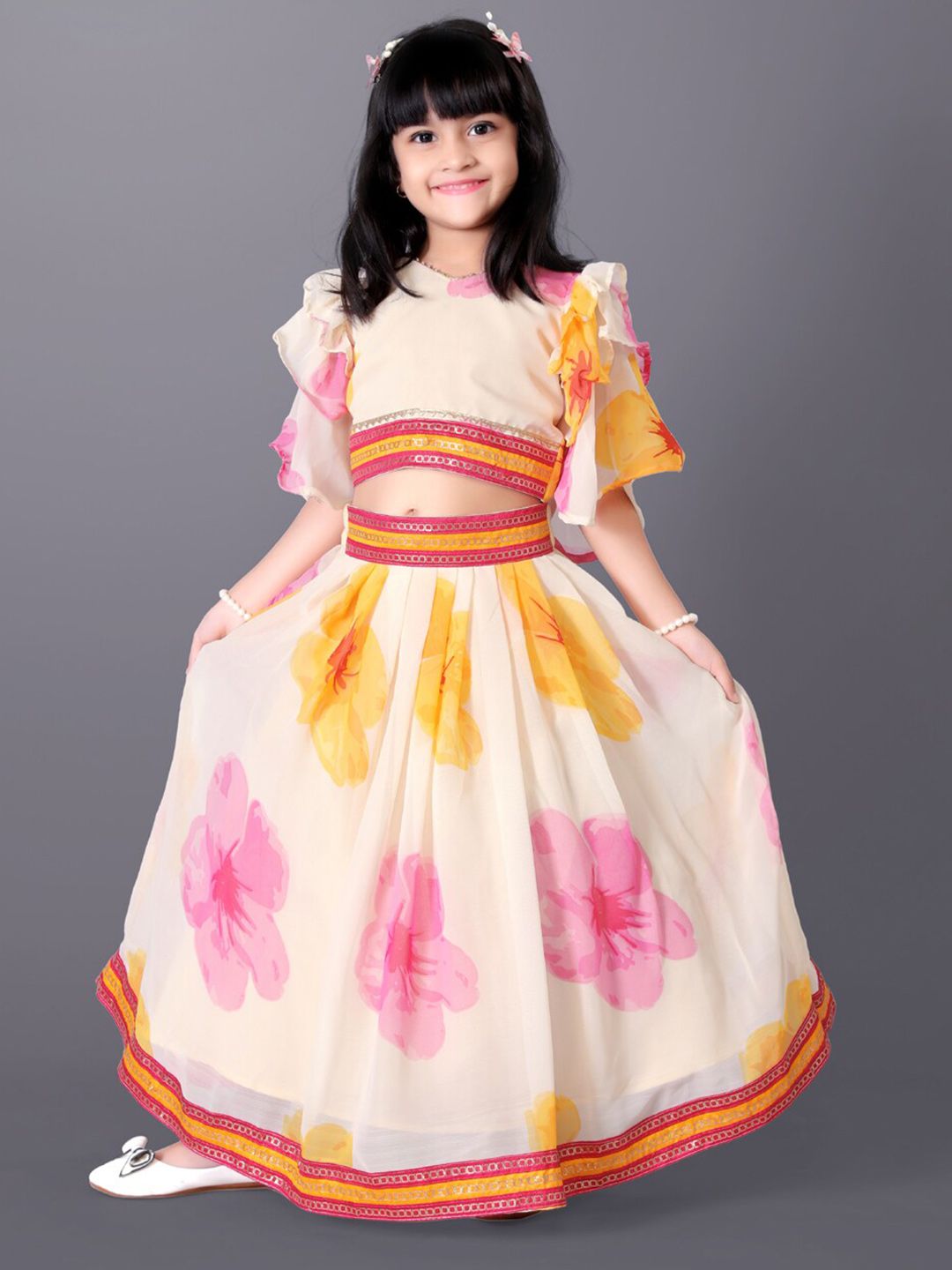 BAESD Girls Printed Flared Sleeves Silk & Georgette Ready to Wear Lehenga With Blouse-picture-28