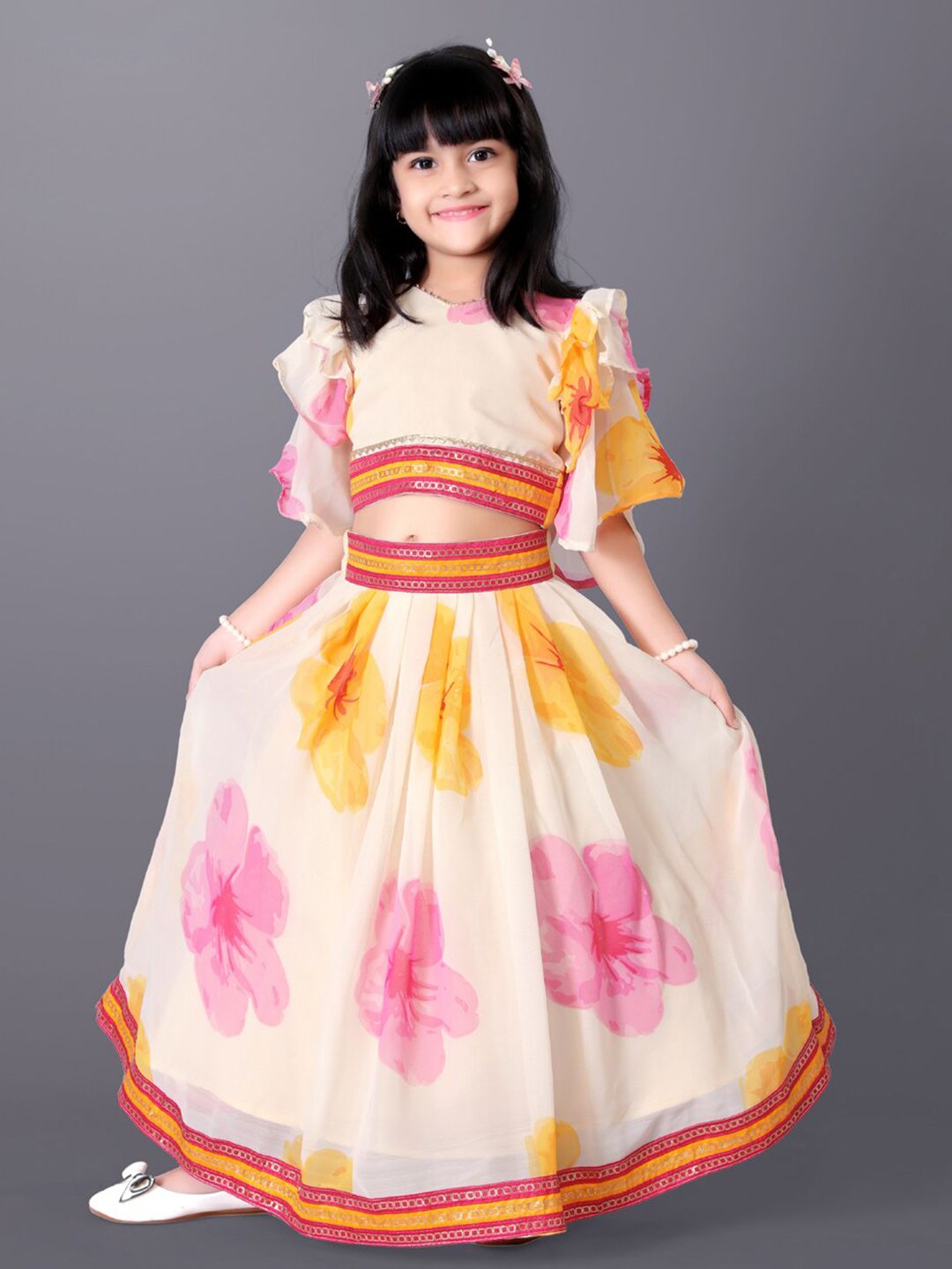 BAESD Girls Printed Flared Sleeves Silk & Georgette Ready to Wear Lehenga With Blouse-picture-41