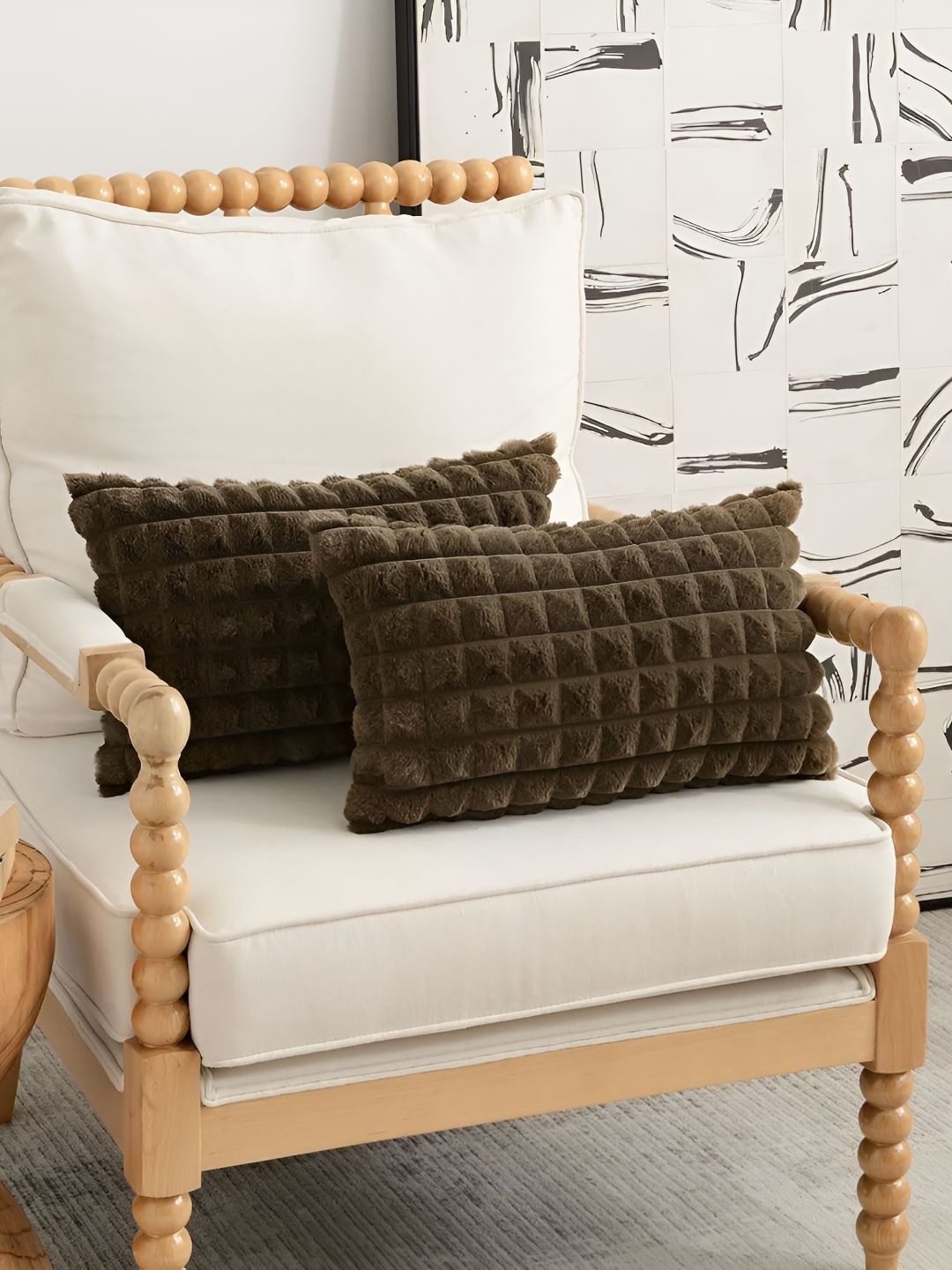 TANLOOMS Brown 2 Pieces Checked Velvet Rectangle Cushion Covers-image-34