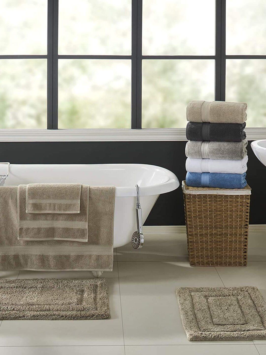 SENSES White 2 Pieces Embossed 2800 GSM Cotton Non-slip Lightweight Bath Rugs-picture-12