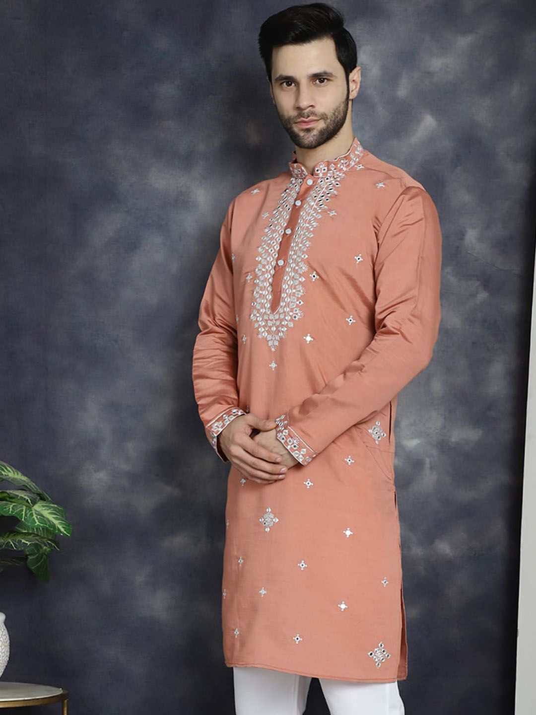 Jompers Embroidered Mandarin Collar Thread Work Kurta-picture-32